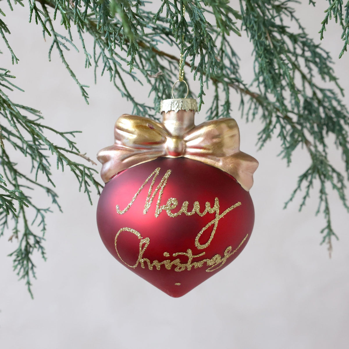 Weihnachtskugel mit Schleife und Text, 10 cm, Cherry