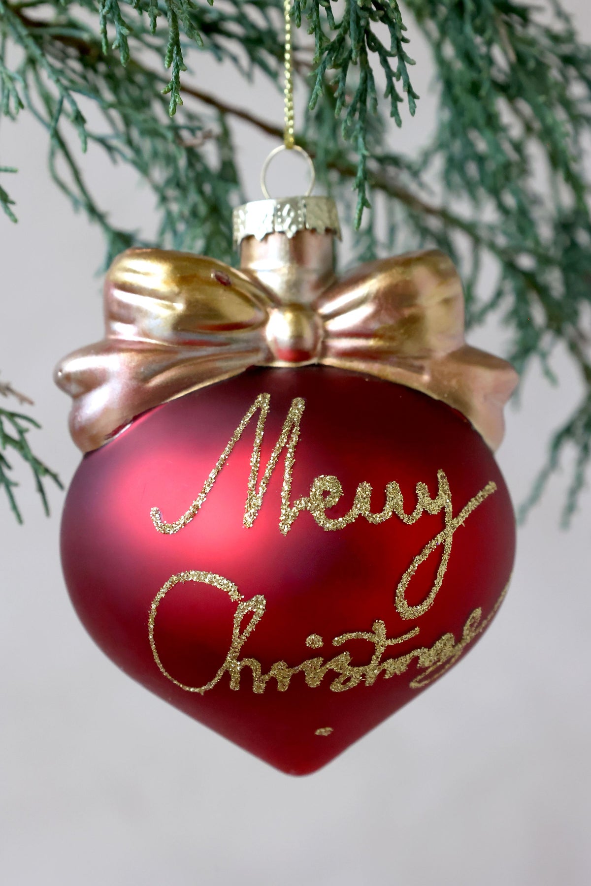 Weihnachtskugel mit Schleife und Text, 10 cm, Cherry