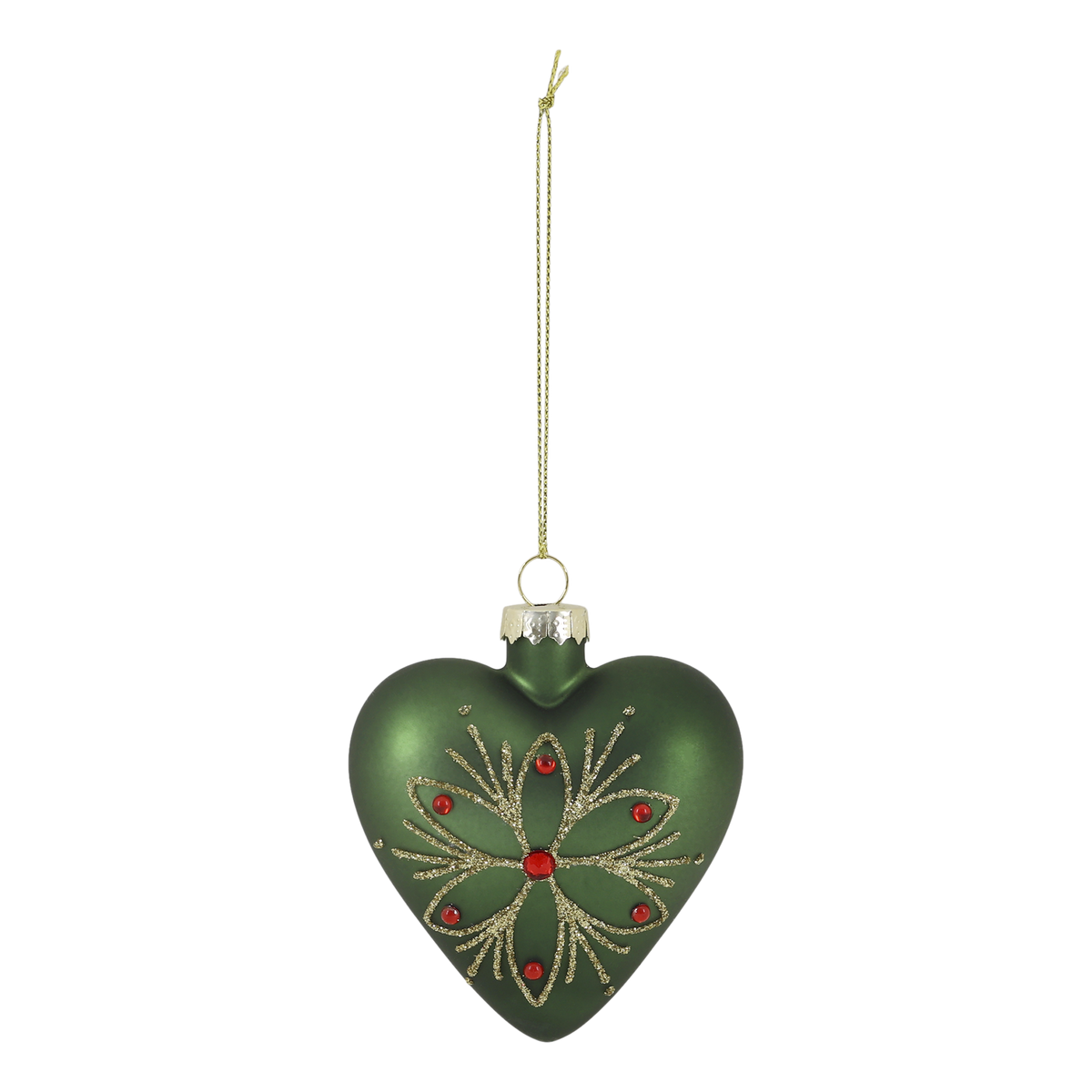 Weihnachtskugel Glas Herz mit Muster, Moos, 8 cm hoch
