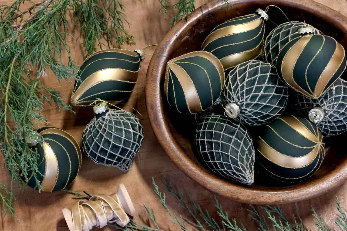 Weihnachtskugeln Set aus Glas, Eisen und Polyester, 3 Stück