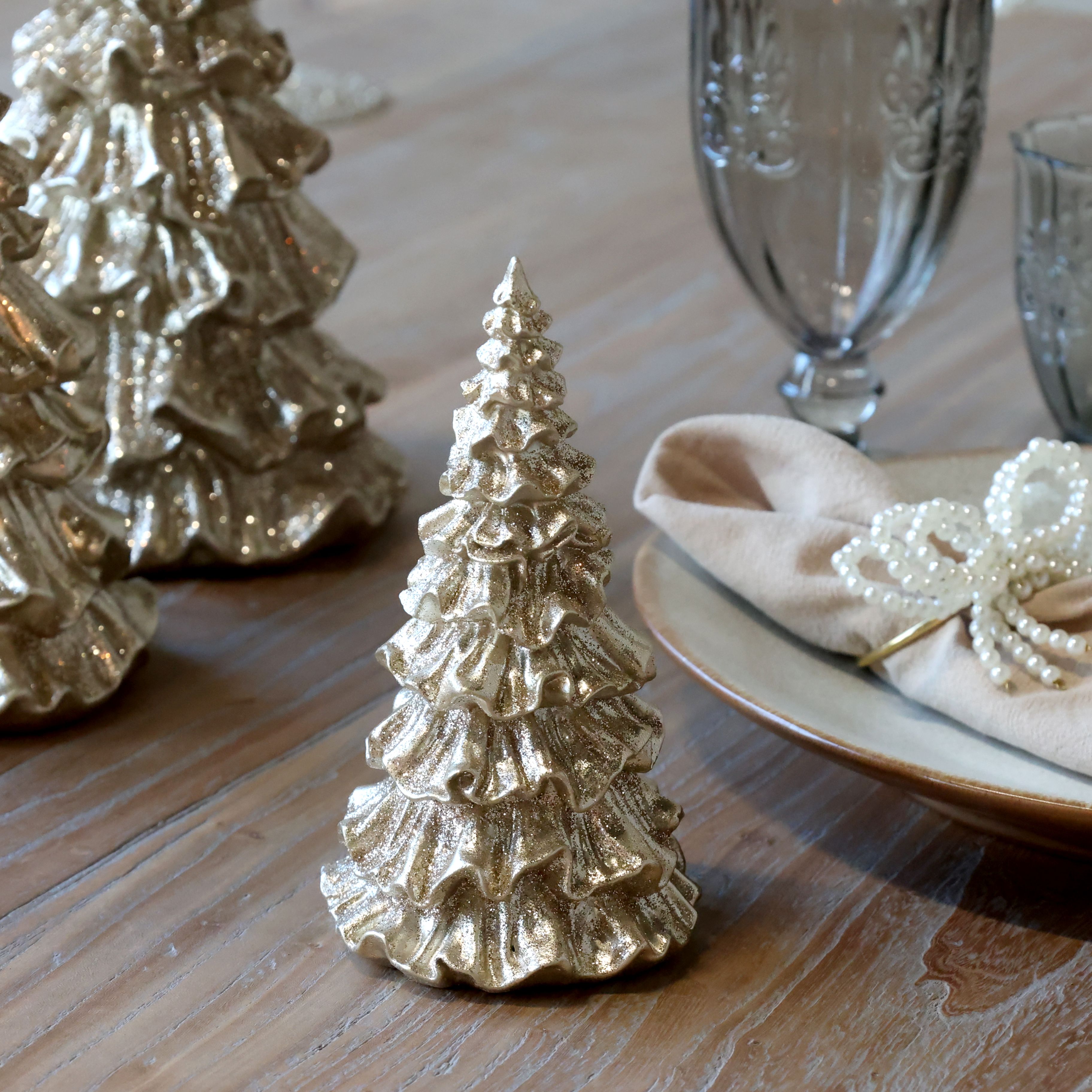 Weihnachtsbaum mit Glitzer, champagner, 15 cm hoch