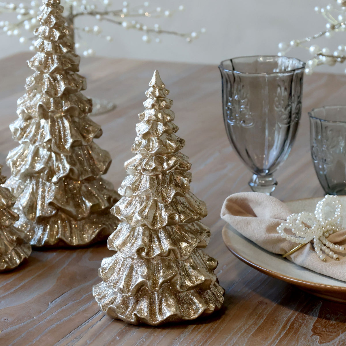Weihnachtsbaum mit Glitzer, champagner, 20,5 cm hoch