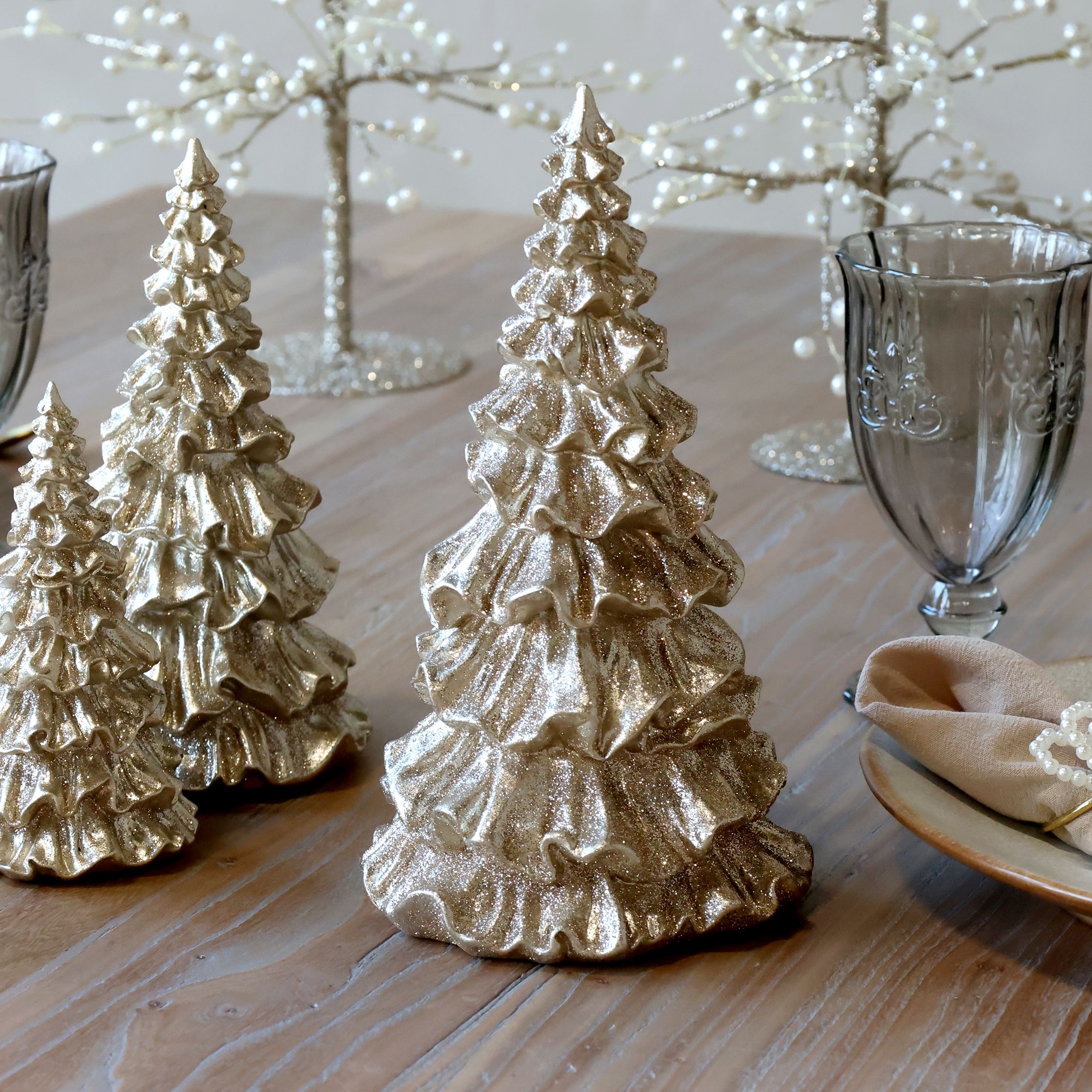 Weihnachtsbaum mit Glitzer, champagner, 25 cm hoch