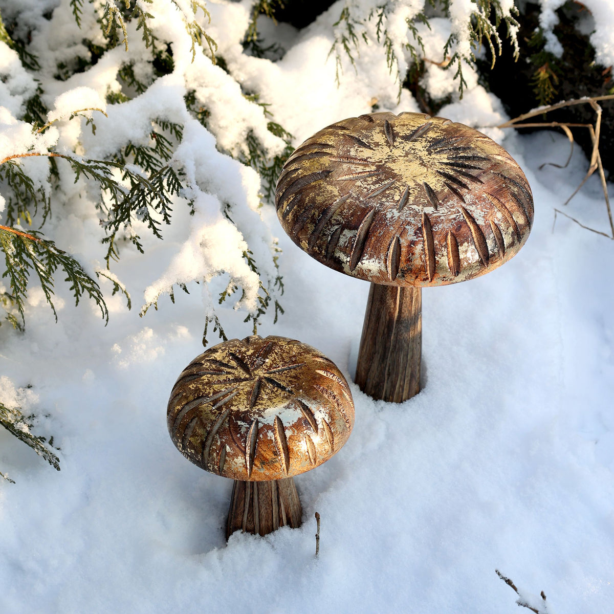Deko Pilze aus Mangoholz mit Glitzer, 2er-Set, 25 cm