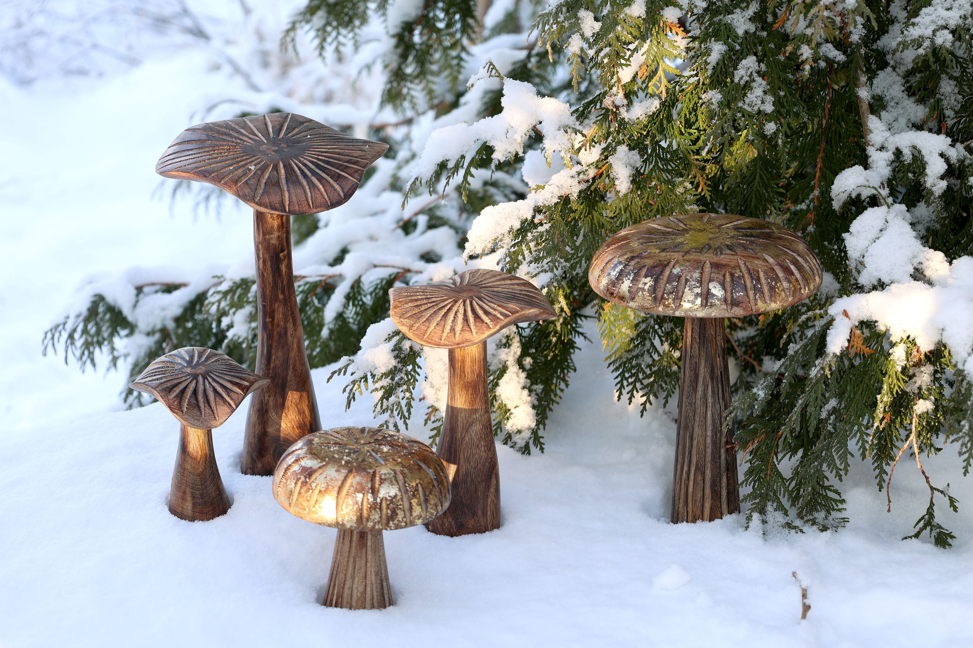Deko Pilze aus Mangoholz, 3er-Set, natur