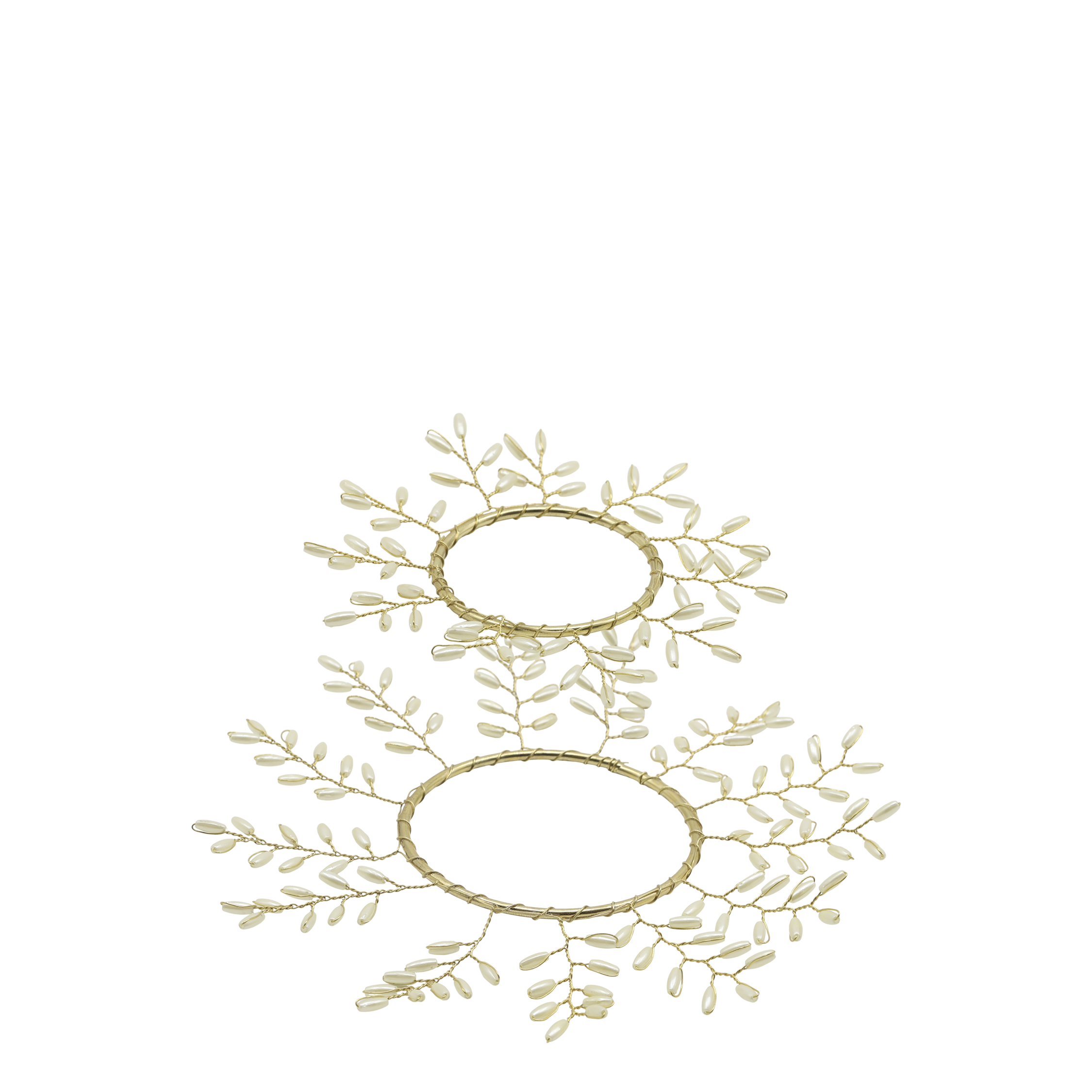 Kränze mit Perlen für Kerzen, 2er-Set, creme