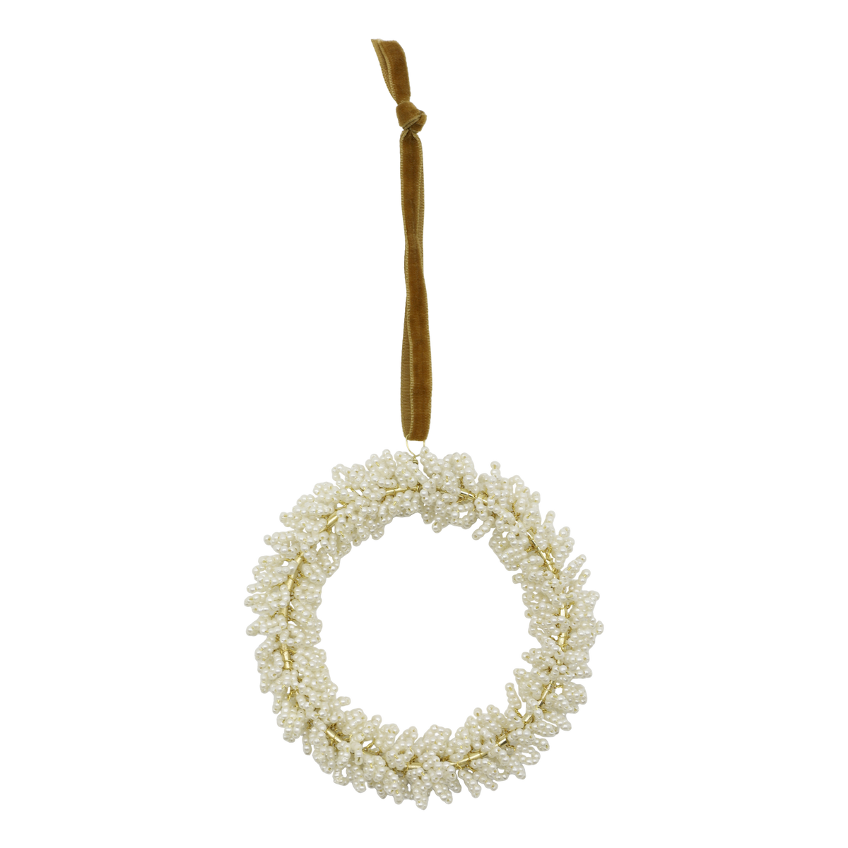 Kranz zum Aufhängen mit Perlen, creme, 8 cm Durchmesser