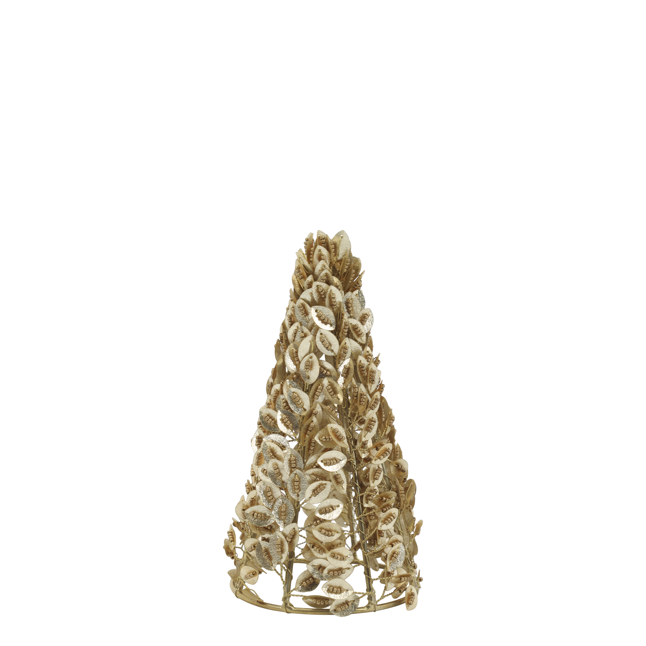 Weihnachtsbaum mit Perlen und Blättern, champagner, 17 cm