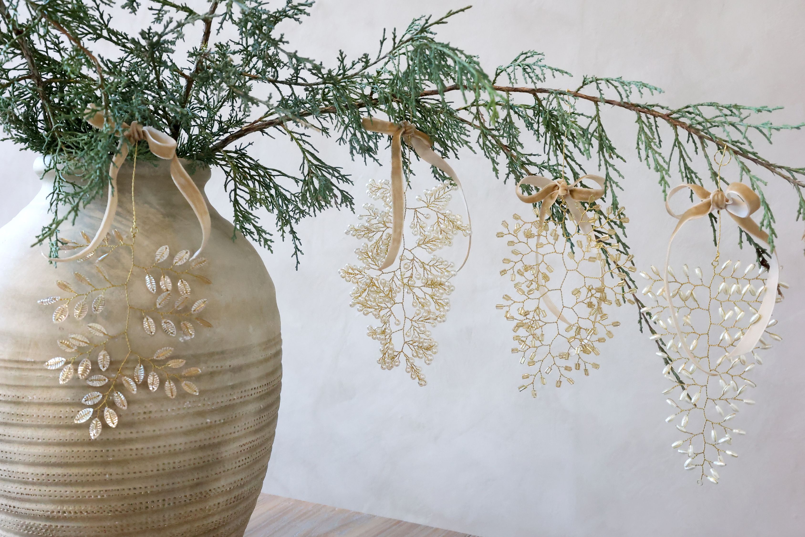 Serviettenringe mit Perlen, champagner, Glas und Messing