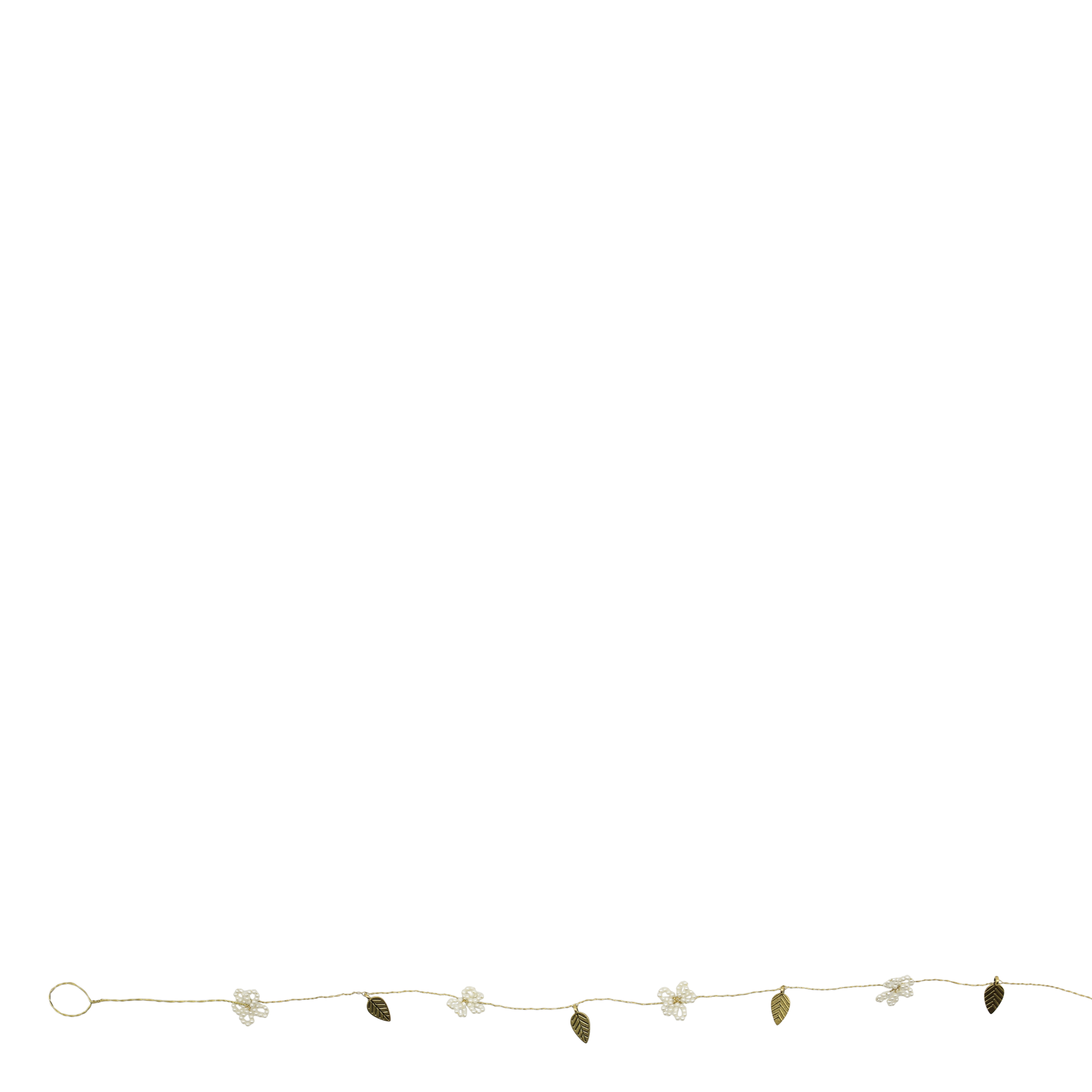 Ranke mit Perlen und Blättern, 100 cm, creme