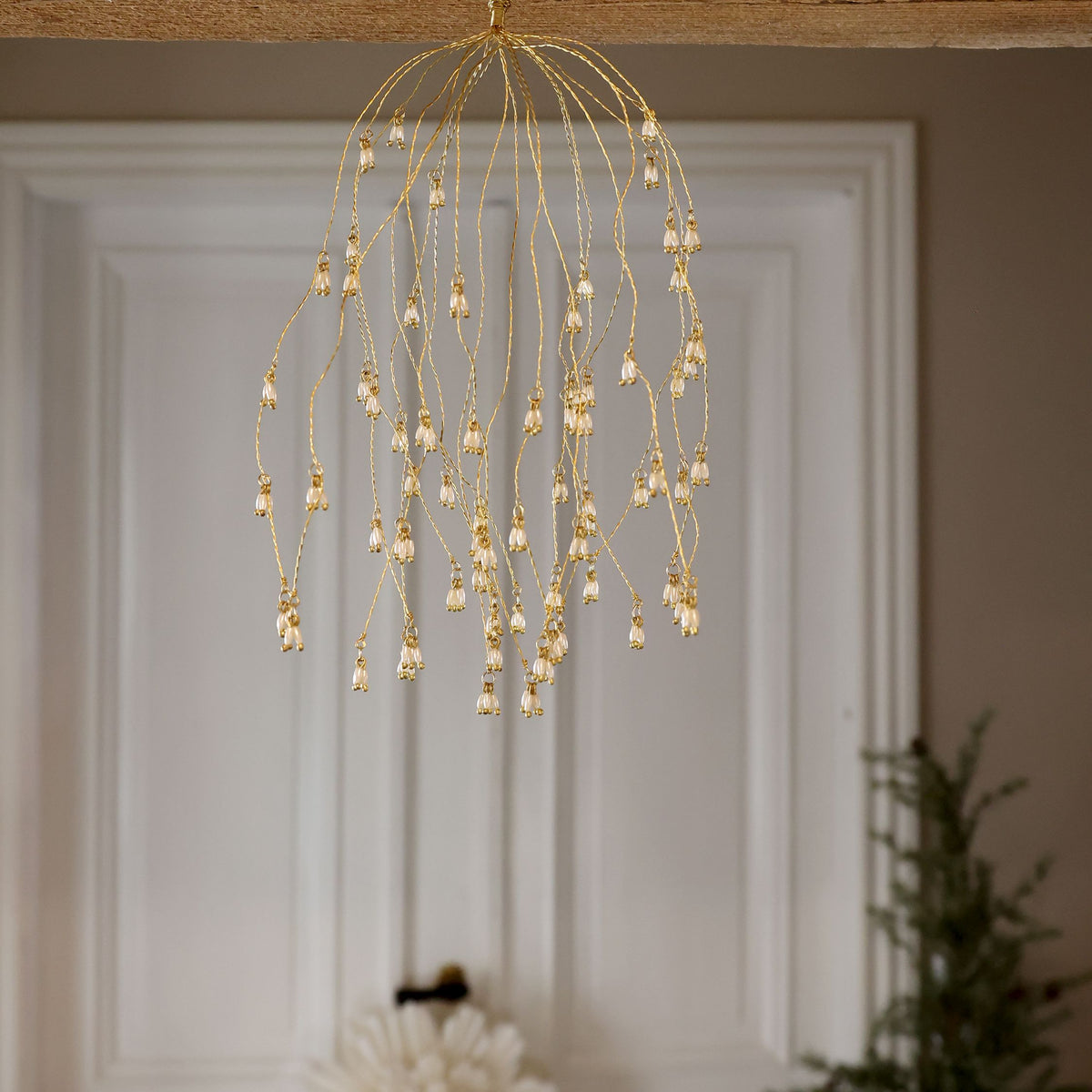 Mistelzweig mit Perlen, 20 Zweige, 29 cm, creme