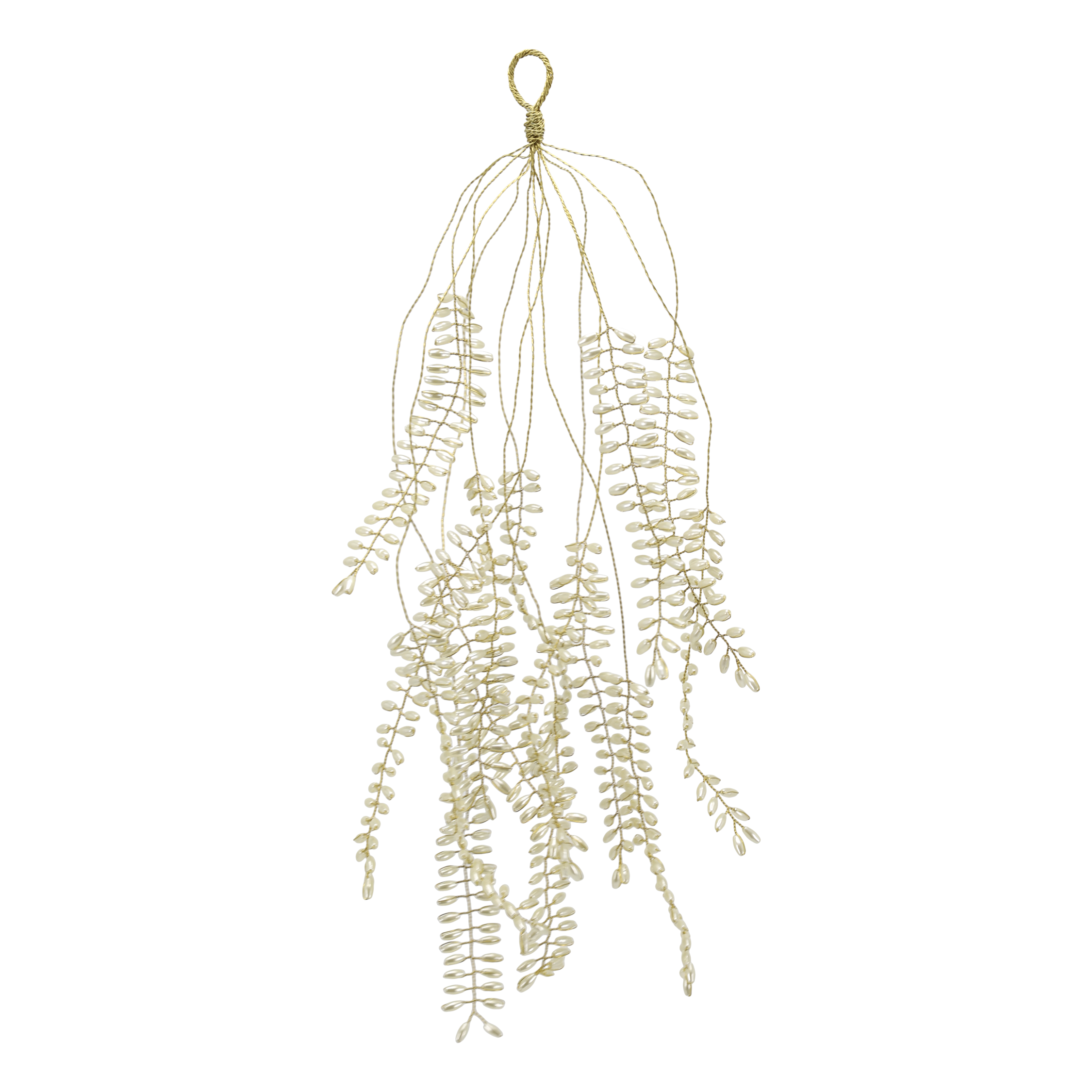 Mistelzweig mit Perlen, 14 Zweige, Höhe 38 cm, creme
