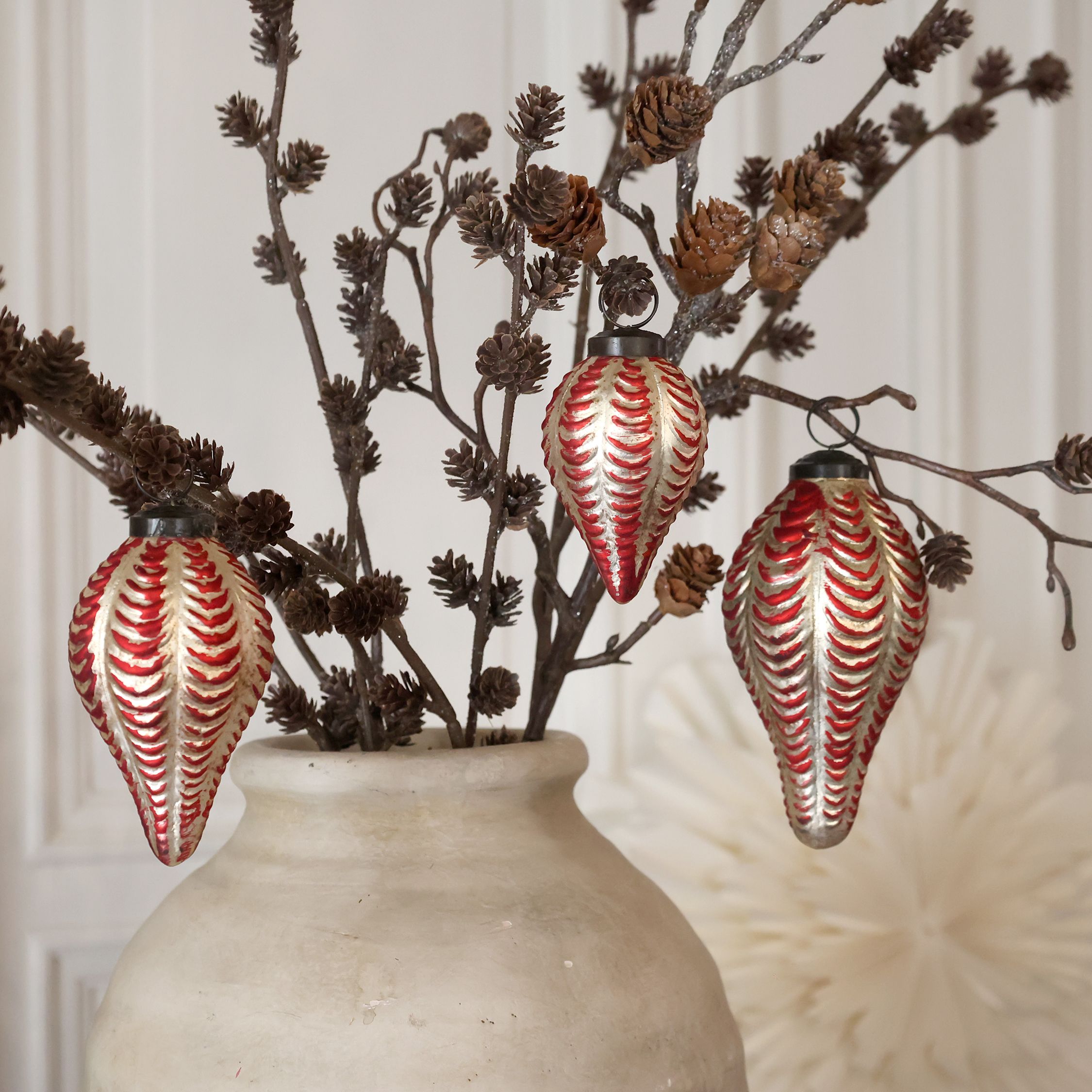 Weihnachtskugeln Set aus Glas, Eisen und Jute – 3 Kugeln