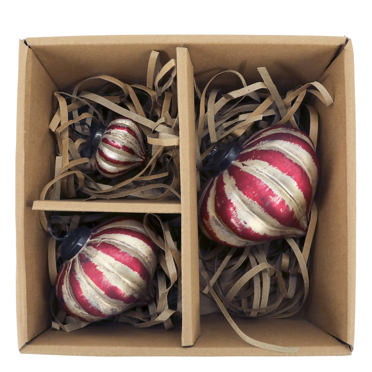 Weihnachtskugeln Set aus Glas, Eisen und Jute – 3 Stück