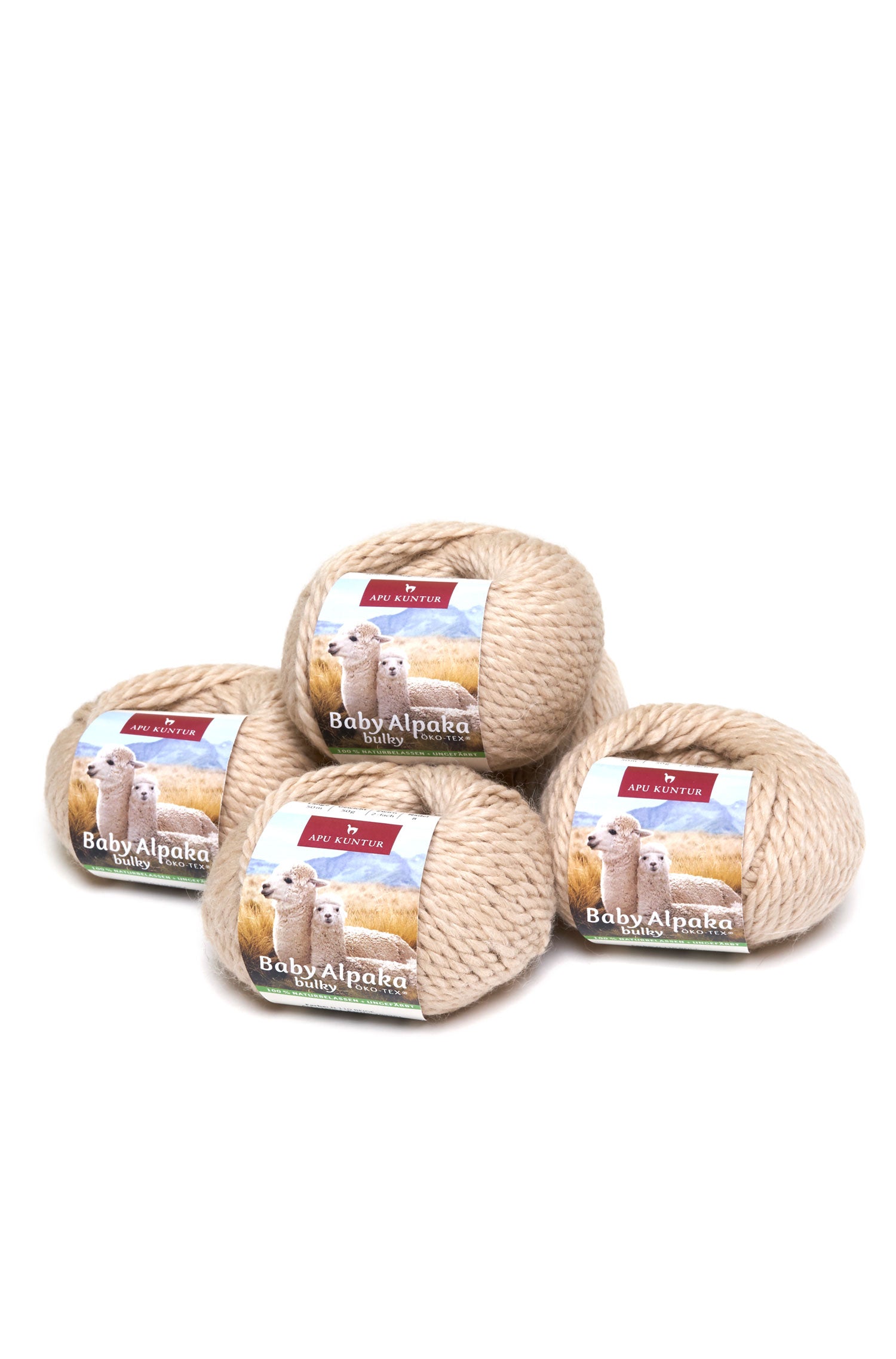 5er-Pack Baby-Alpaka Wolle BULKY 5x50g 50m Nadel 8 Strick-Häkel-Garn Nm 2/2 APU KUNTUR