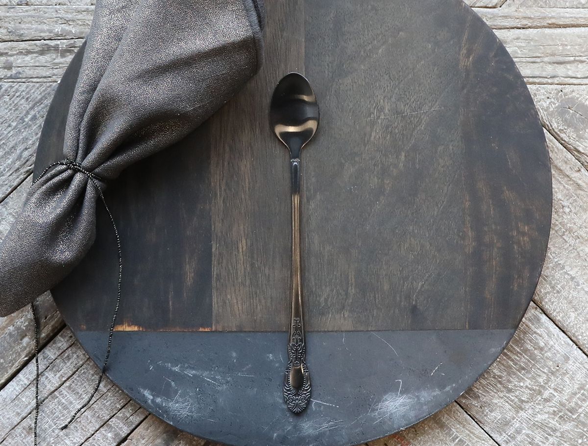 Besteck: Lattelöffel mit Dekor, 19,5 cm, antique kohle