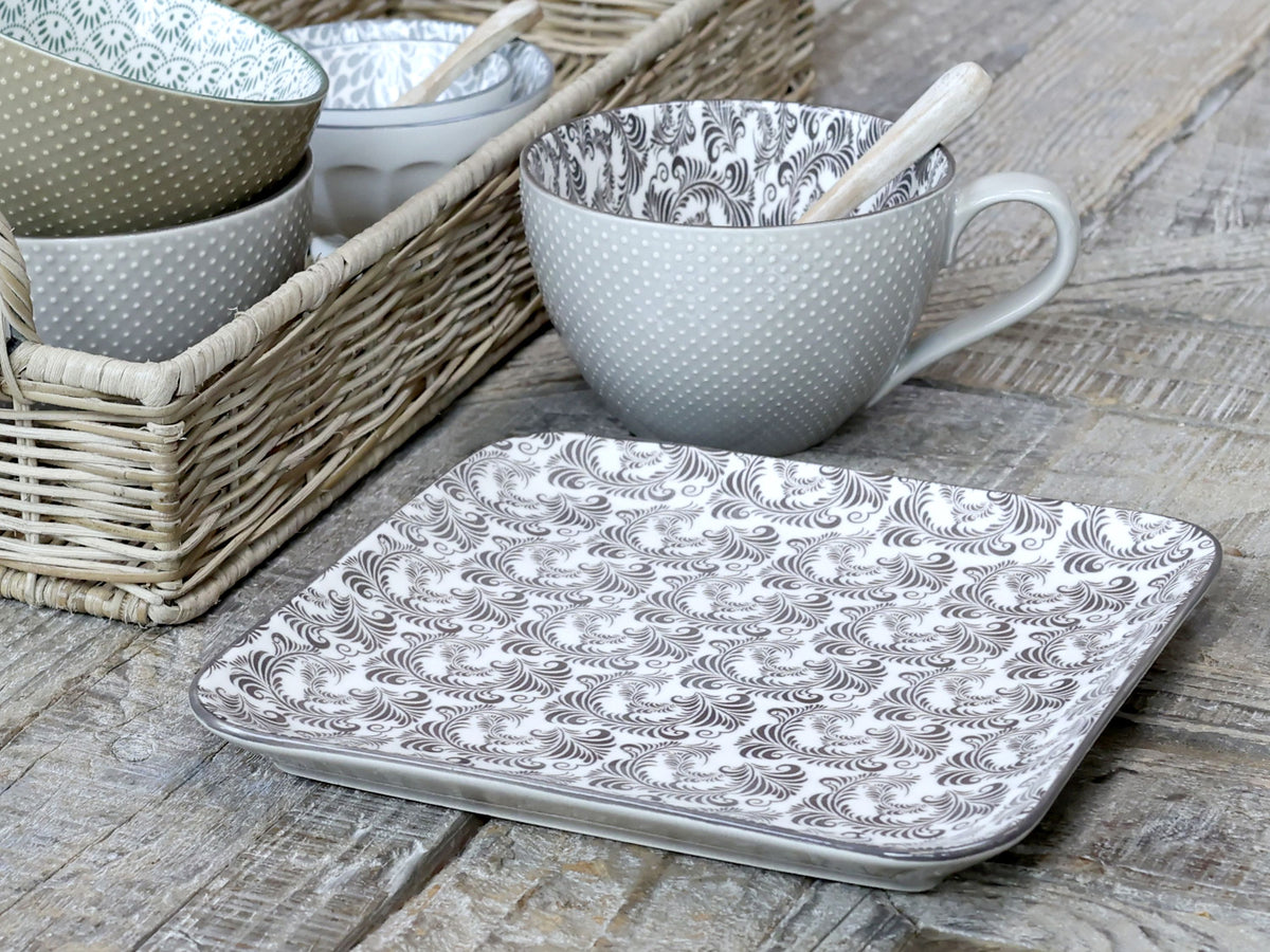 Dekoration Teller Arés mit Muster, 20 cm, mokka