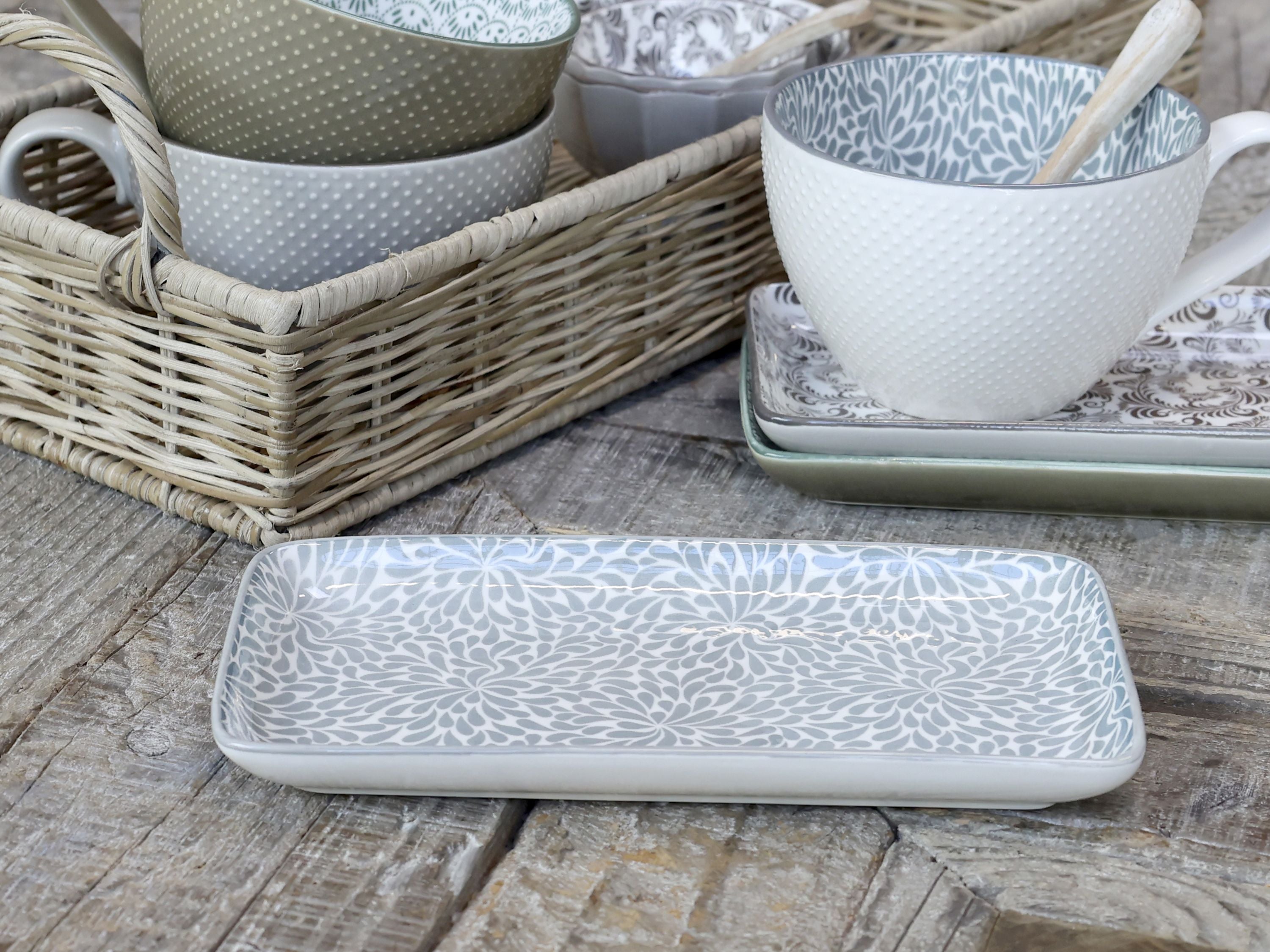 Dekoration Teller Arés mit Muster, 20,5 cm, Grau