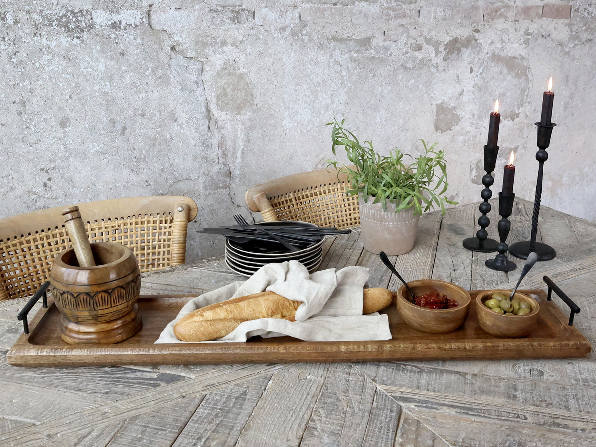 Tablett aus Holz mit Henkel – natur, 90 cm lang