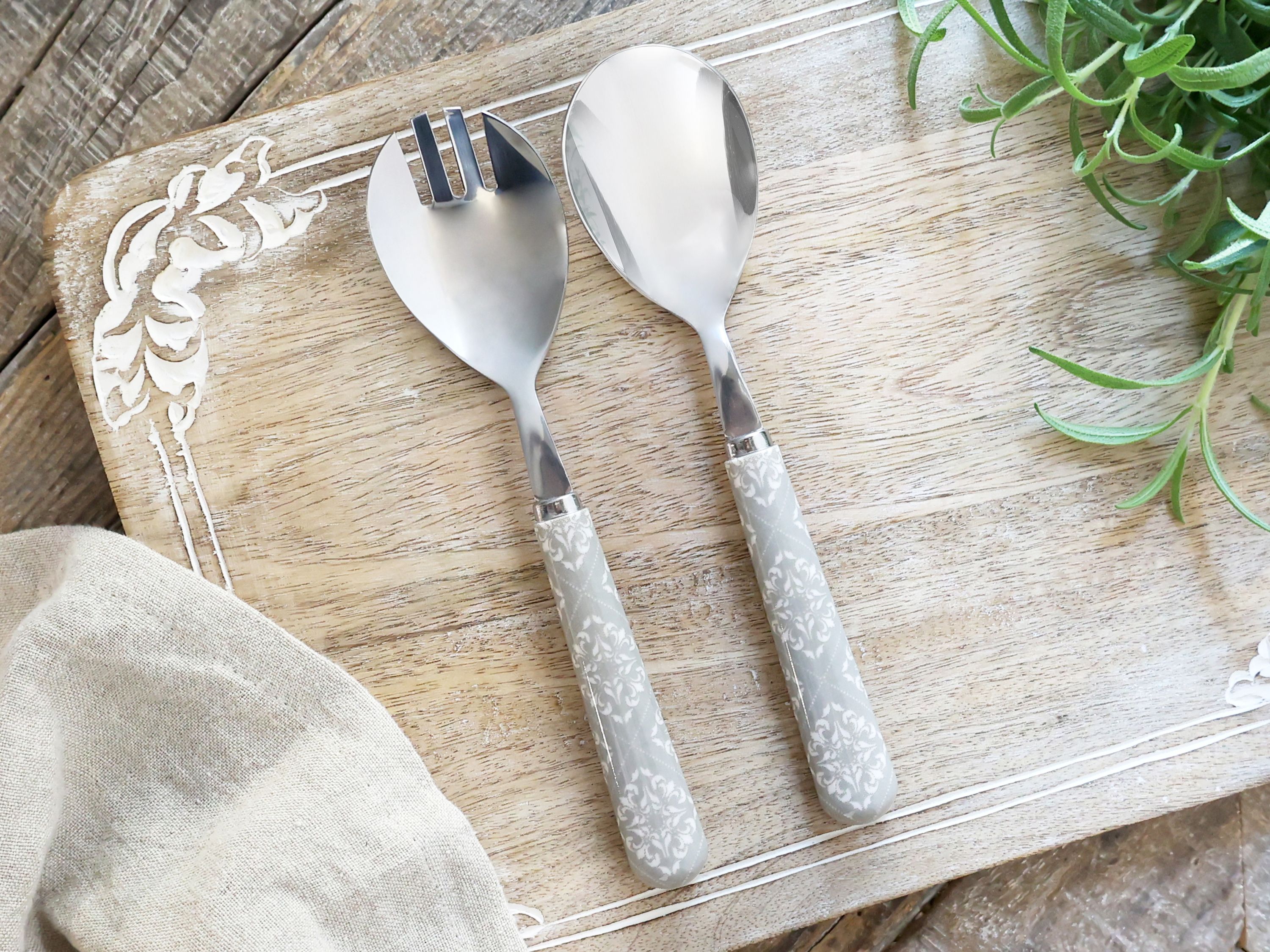 Linas Salatbesteck aus Edelstahl und Acryl, 21 cm, Grau