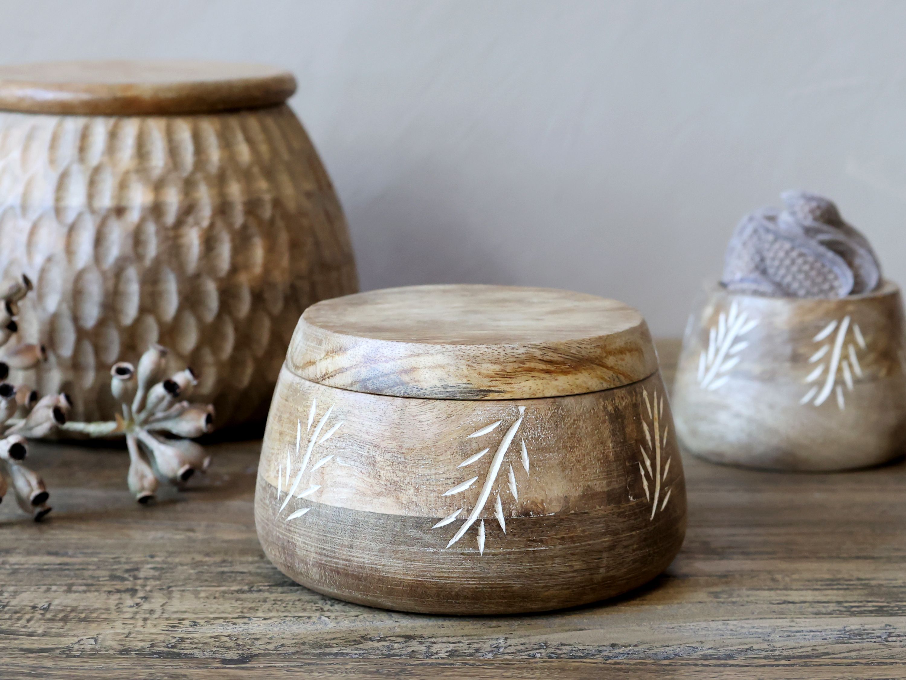 Aufbewahrungsbox mit Deckel für die Küche, Mangoholz, 15 cm