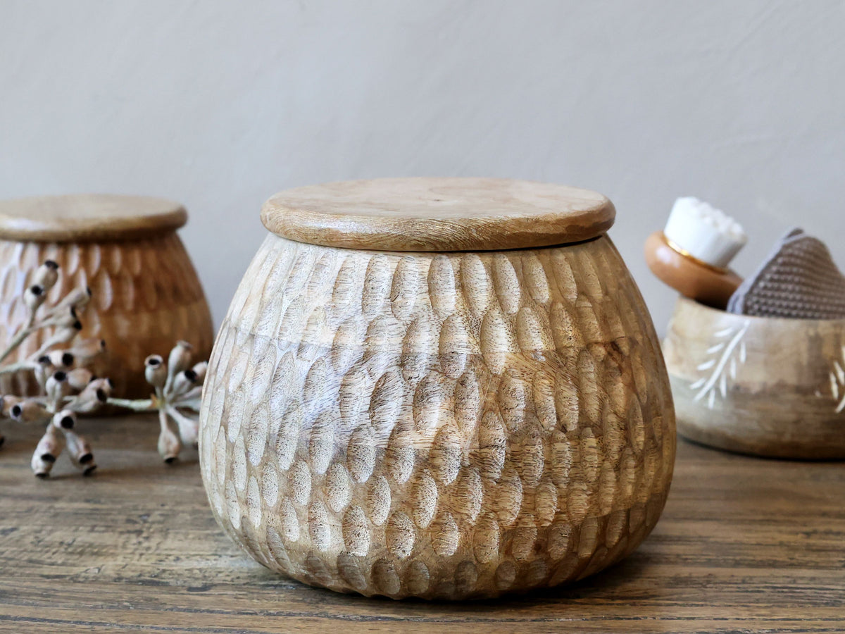 Aufbewahrungsbox mit Deckel für die Küche, Mangoholz, natur