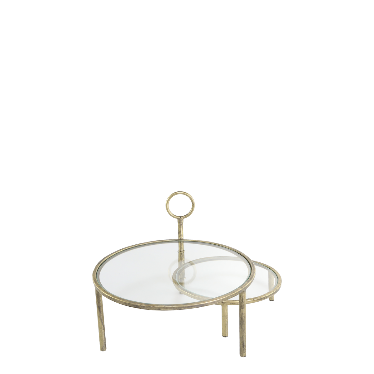 Etagere mit 2 Schüsseln aus Glas und Eisen, Messing, 35 cm