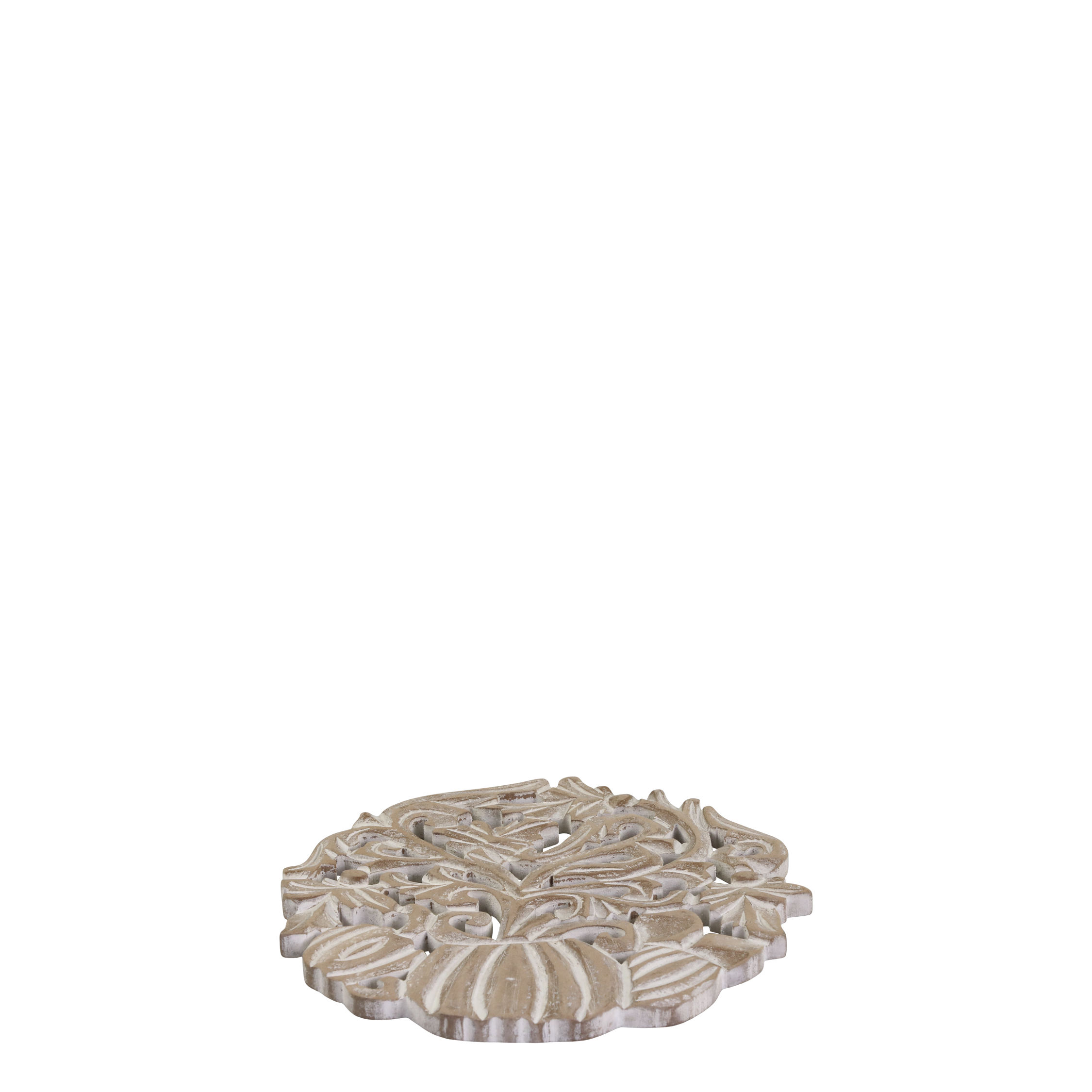 Untersetzer Blumentopf natur mit Schnitzereien, 20 cm