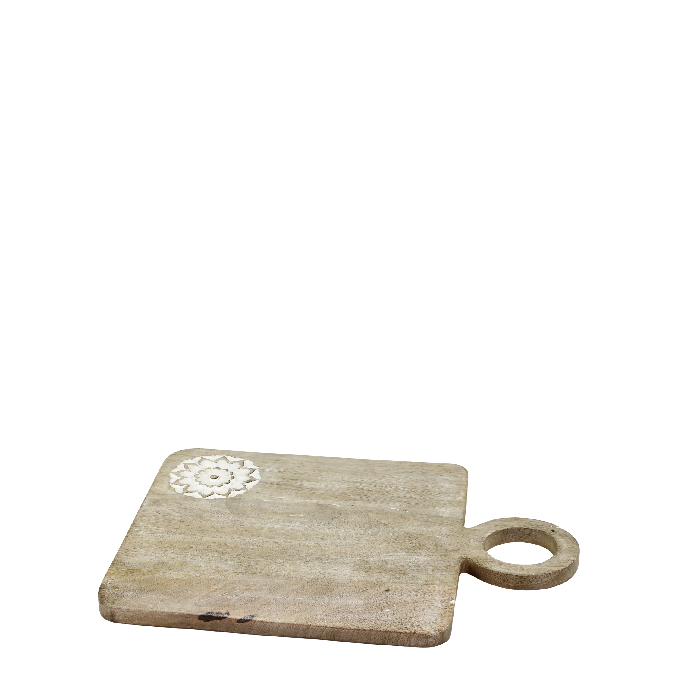 Tapasbrett aus Mangoholz mit Schnitzereien, 40 cm lang