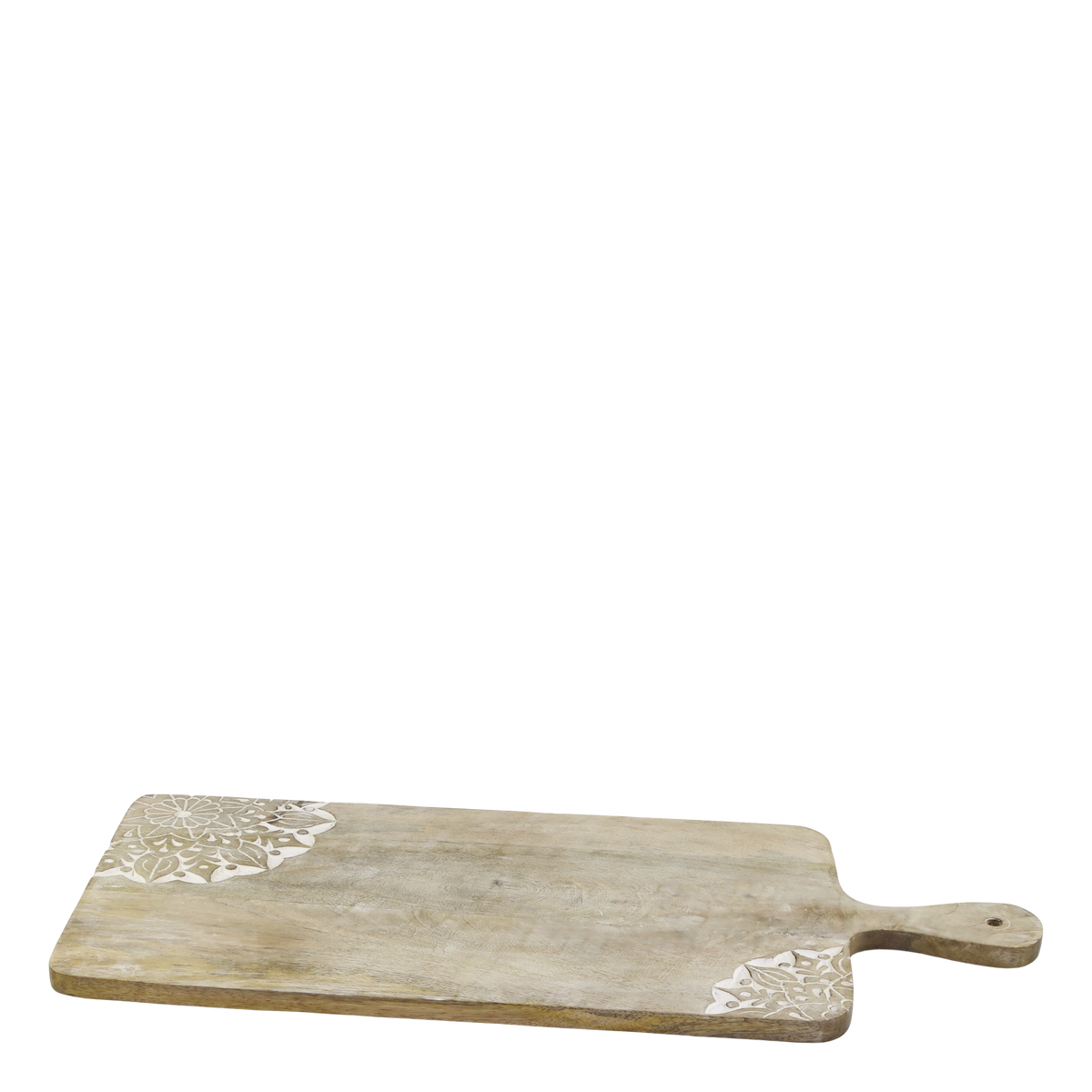 Tapasbrett mit Schnitzereien aus Mangoholz, 58 cm lang