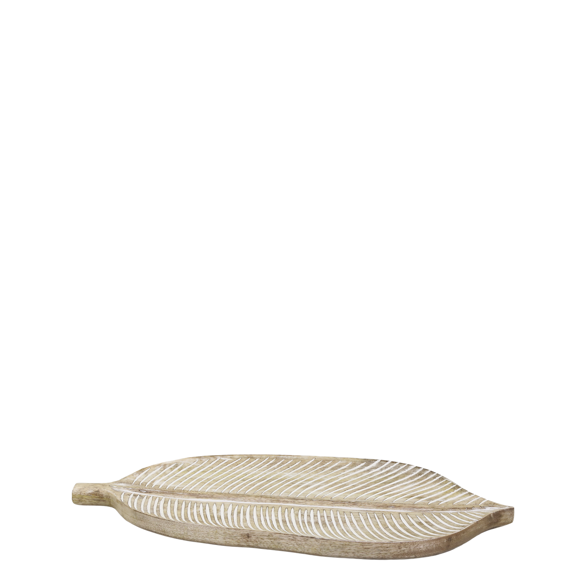 Tablett aus Mangoholz mit Schnitzereien, 45 cm lang, natur