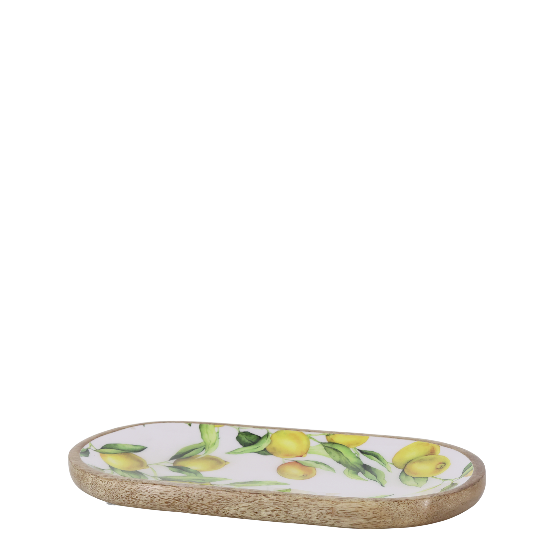 Deko Tablett aus Mangoholz mit Zitronenmotiv, 30 cm lang