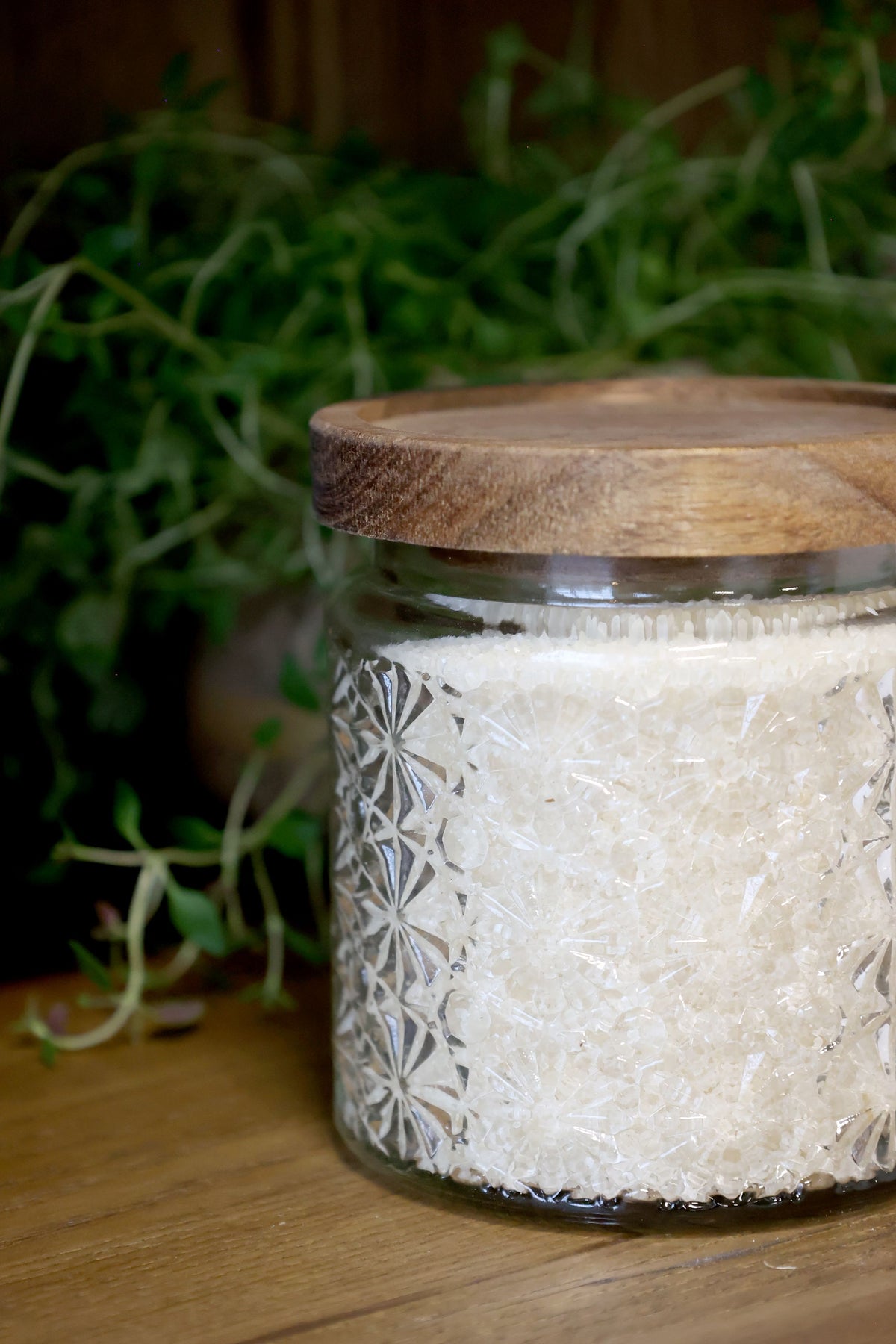 Aufbewahrungsglas mit Blumenmuster, 450 ml, Holz