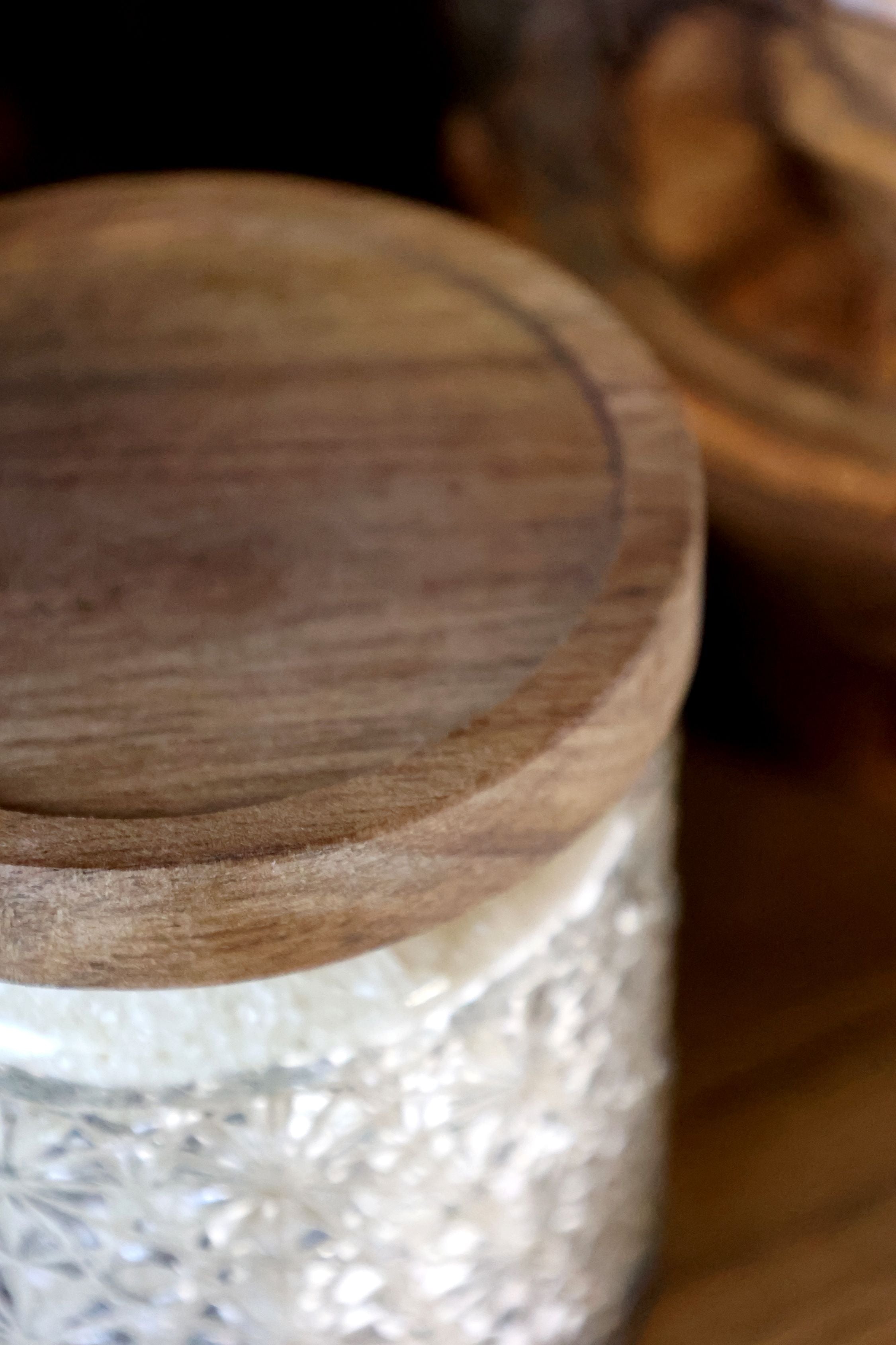 Aufbewahrungsglas mit Blumenmuster, 450 ml, Holz