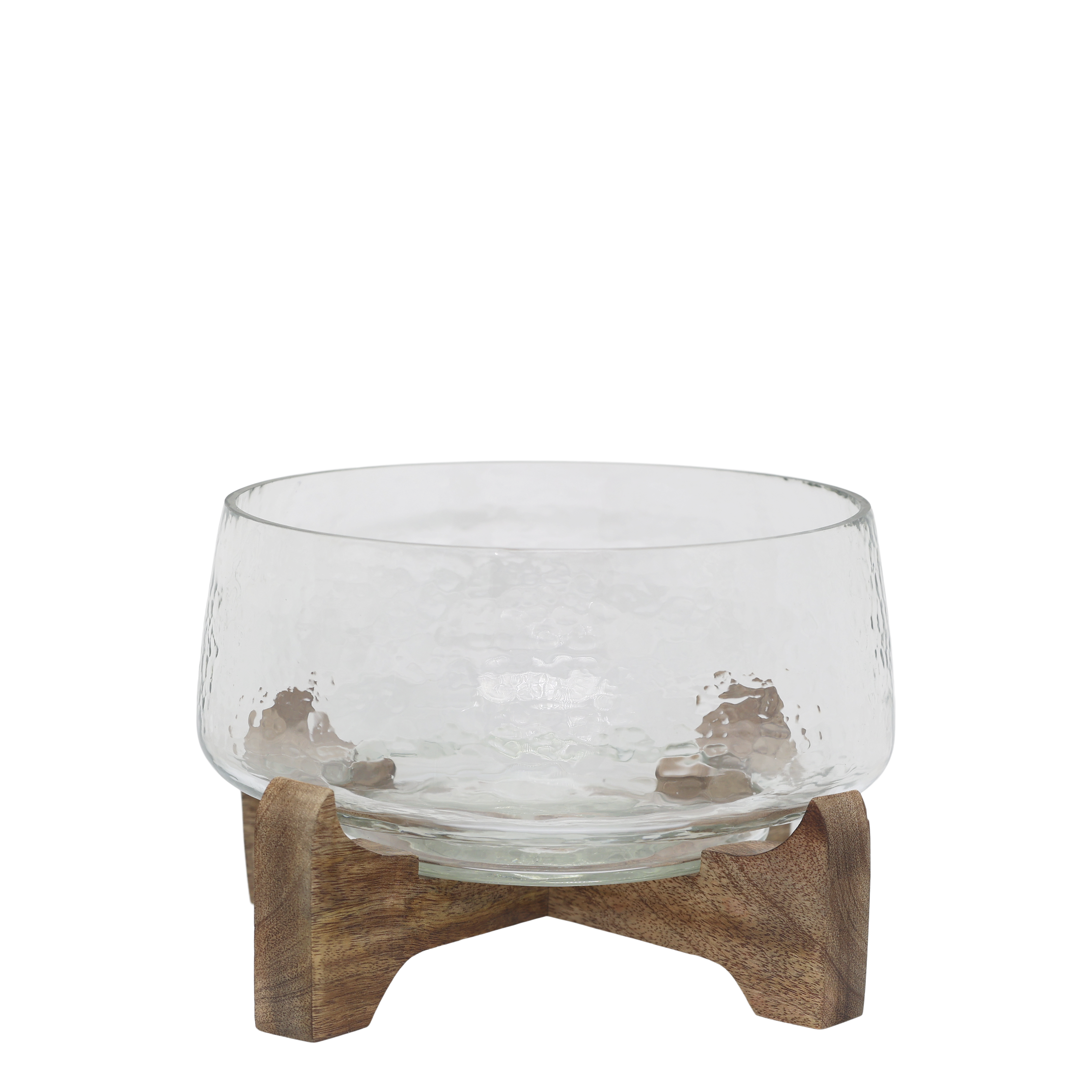 Tablett mit Holzfuß aus Glas und Mangoholz, 20 cm
