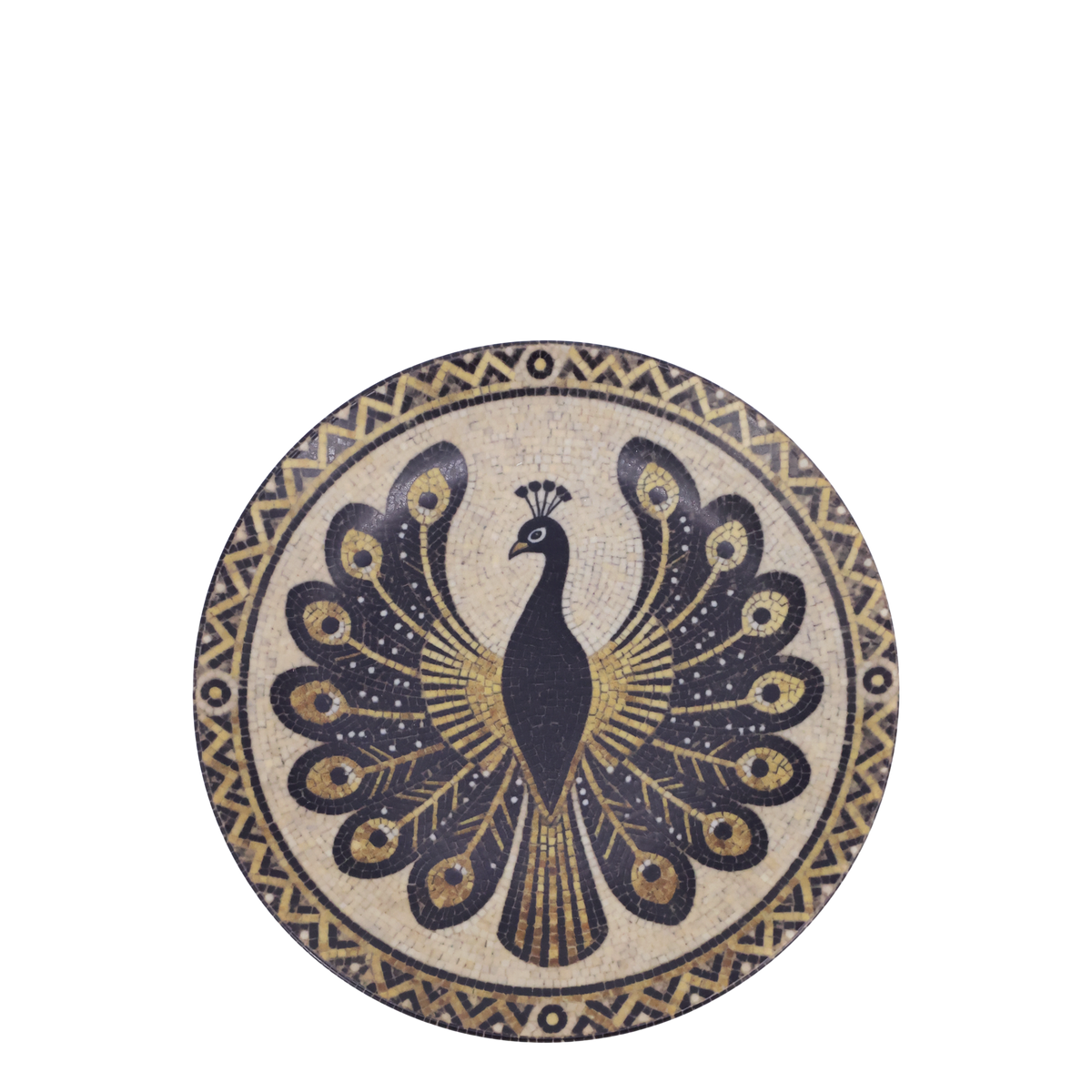 Mosaik Tablett Chartres mit Pfau – Steingut, beige & mocca