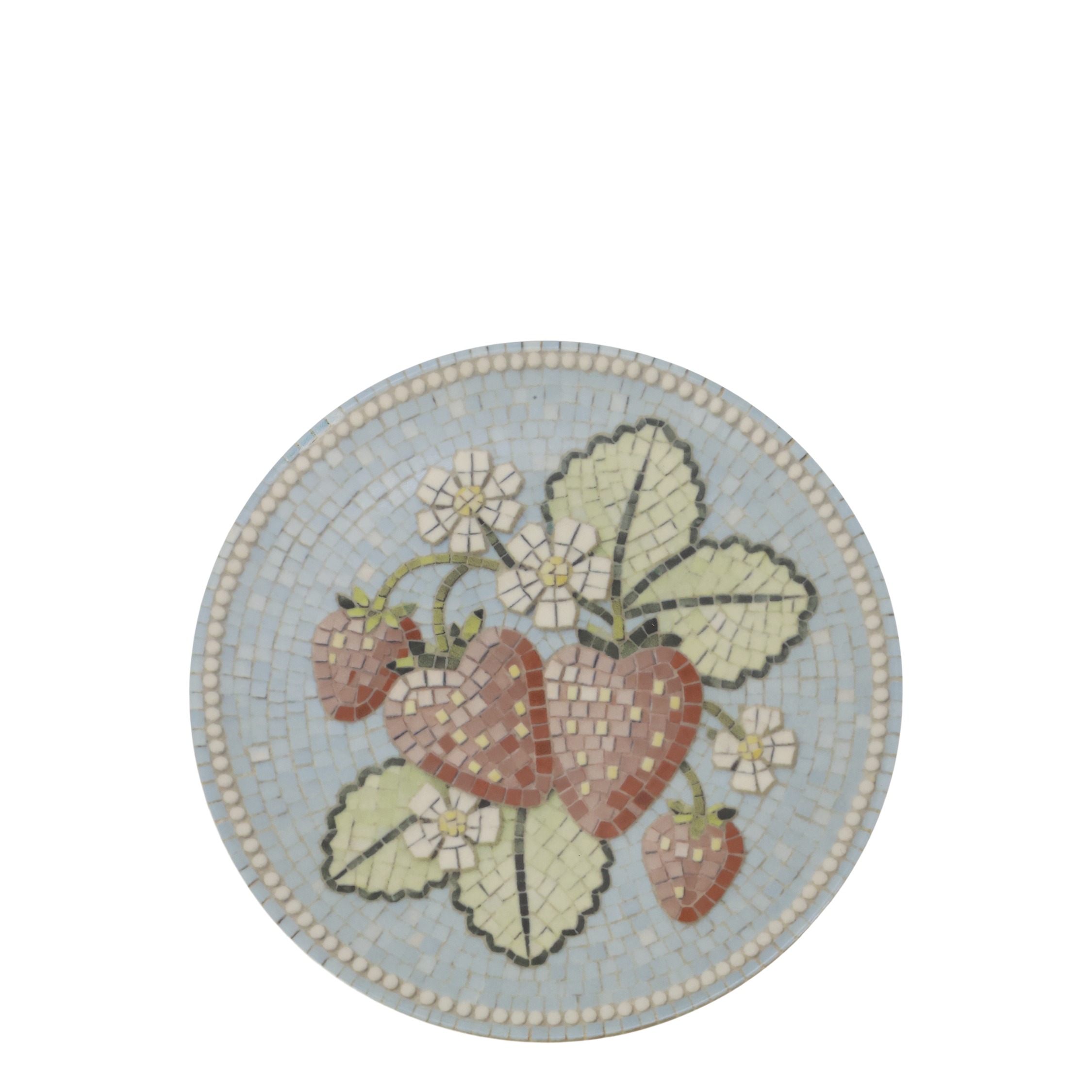 Chartres Tray in mosaic w. strawberries H2/D16 cm skyblue & cherry