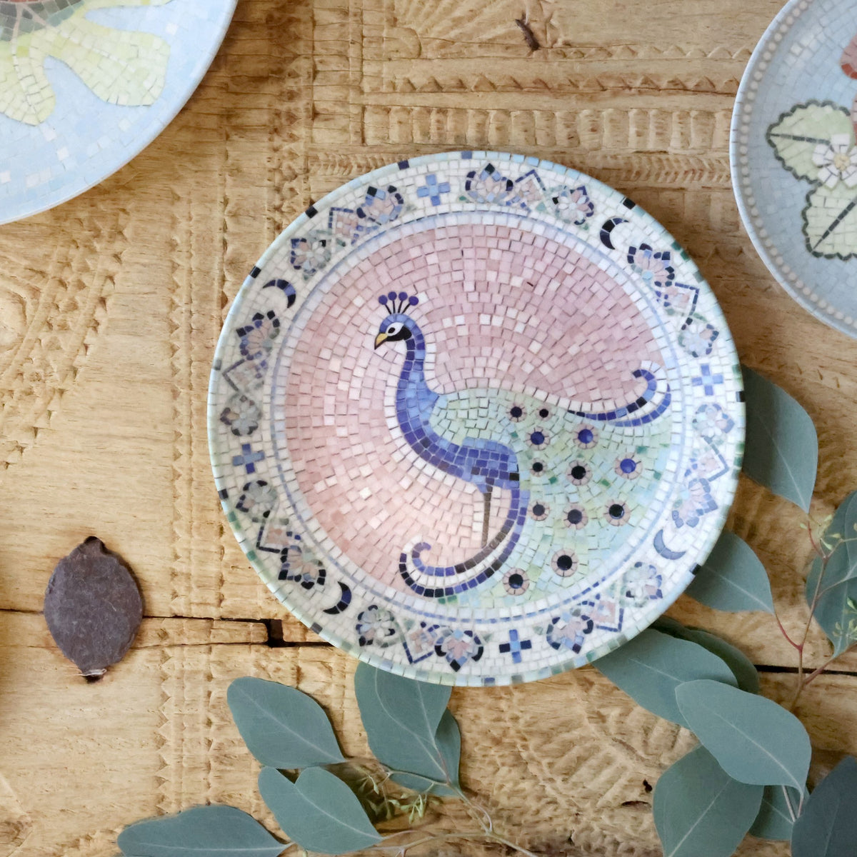 Mosaik Tablett Chartres mit Pfau – Deko Tablett, 21 cm