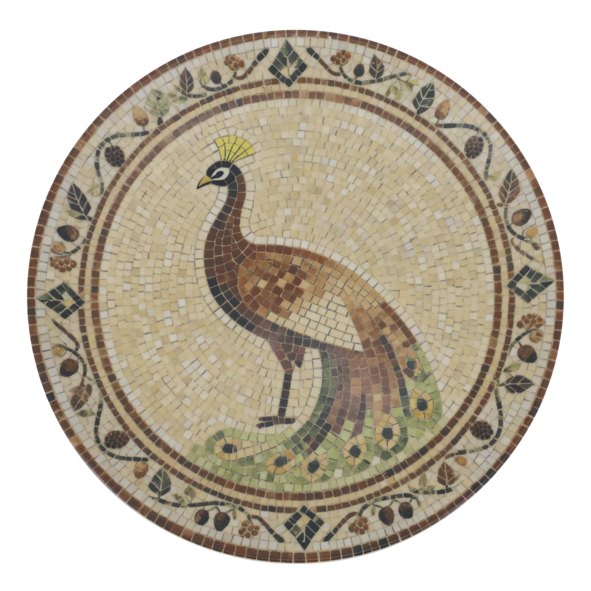 Mosaik Tablett Chartres mit Pfau, beige/mocca, 26,5 cm