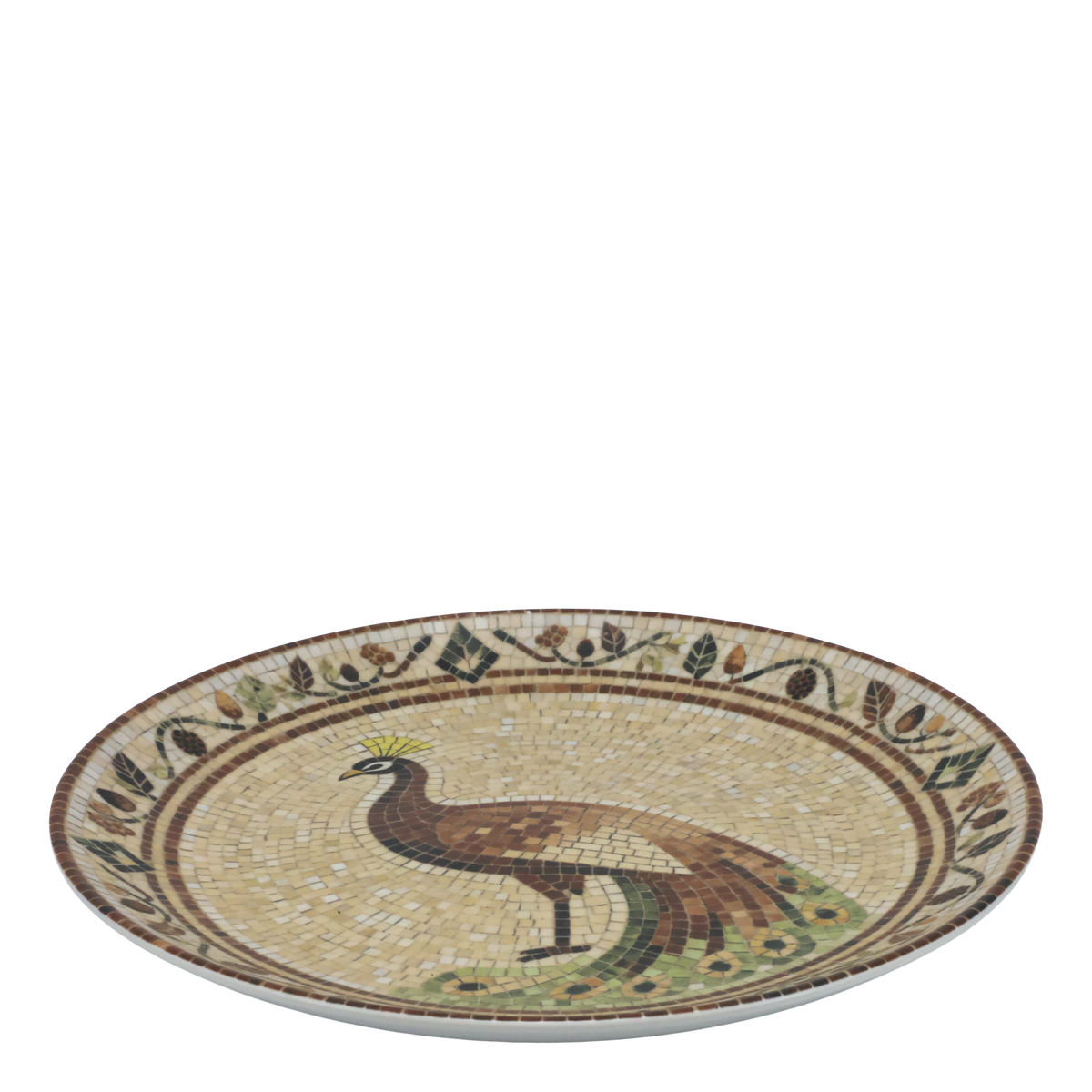 Mosaik Tablett Chartres mit Pfau, beige/mocca, 26,5 cm