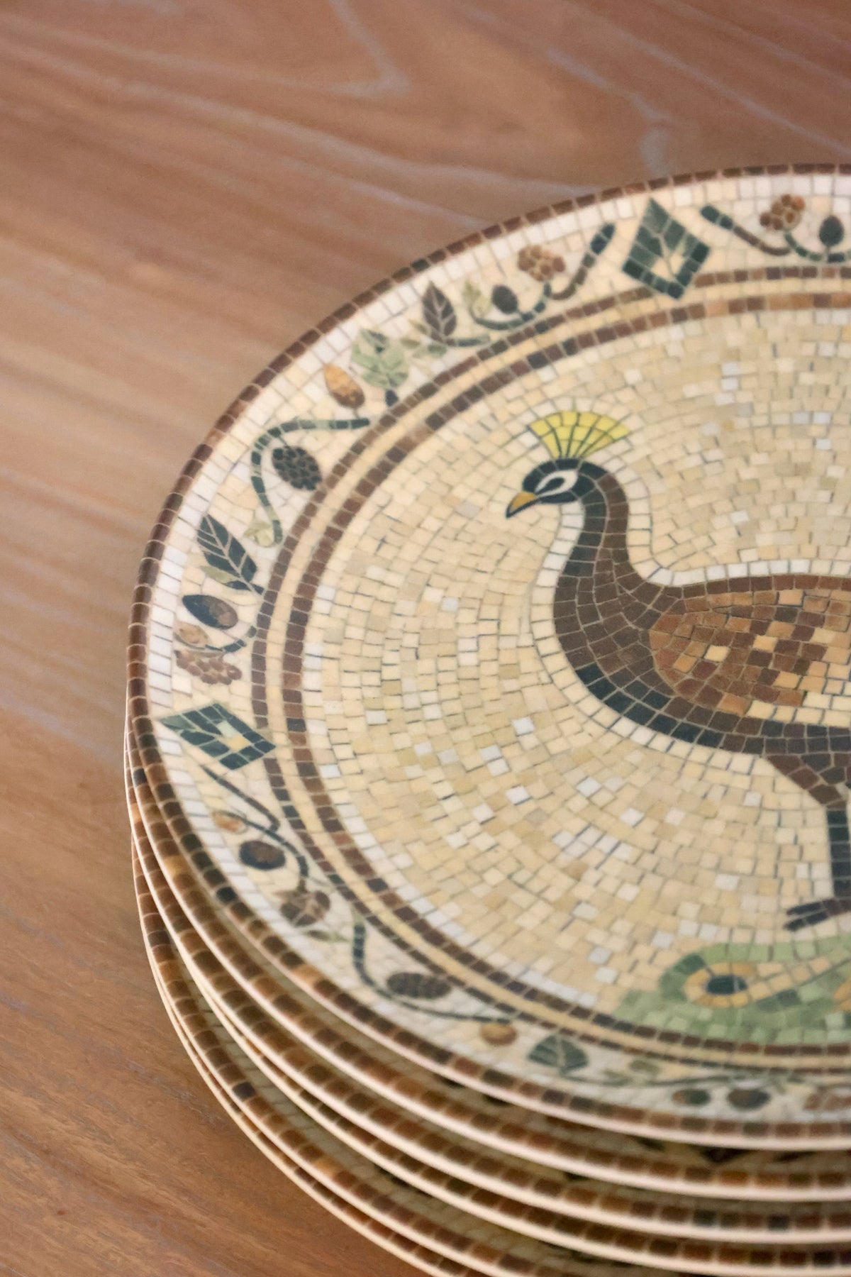 Mosaik Tablett Chartres mit Pfau, beige/mocca, 26,5 cm