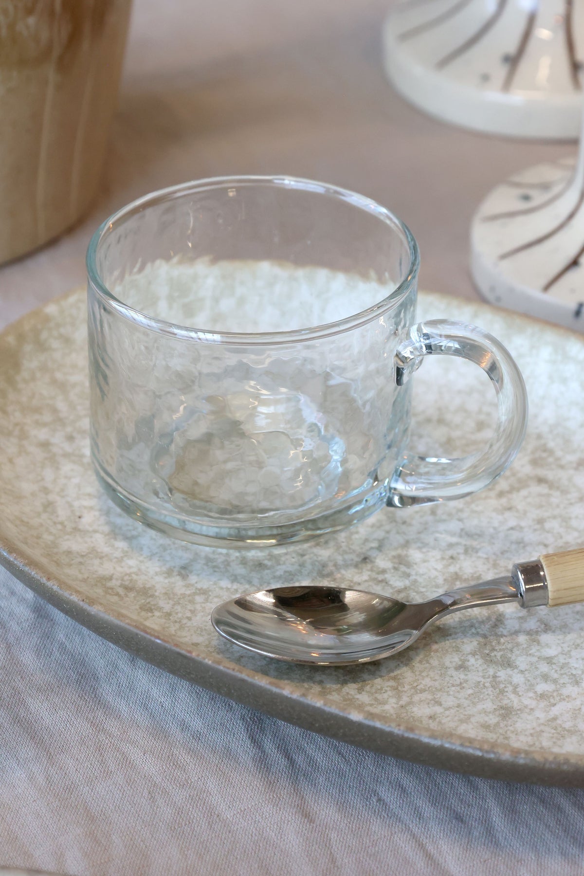 Glas Becher mit Griff, 250 ml, klar, 7 cm hoch