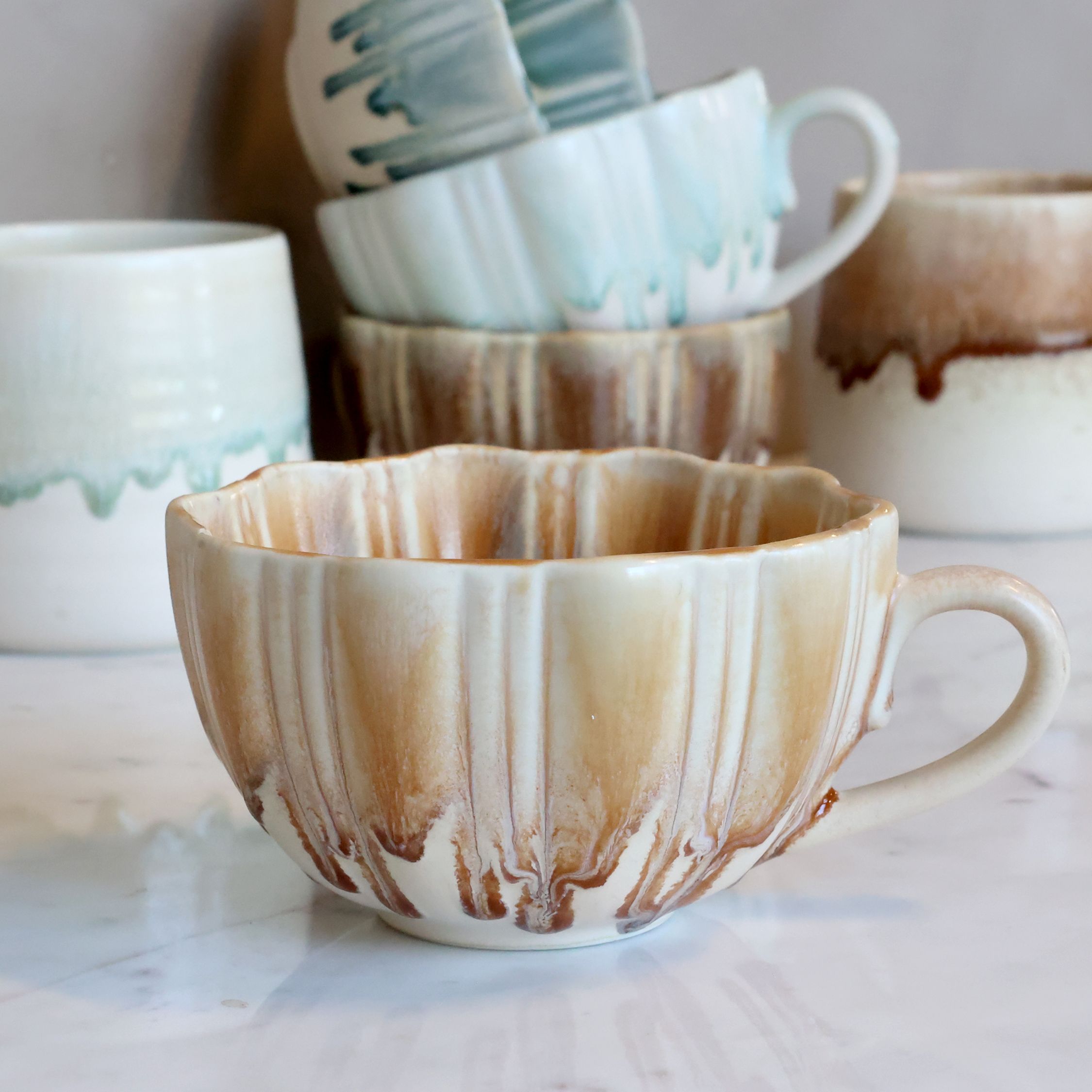 Tasse mit Griff aus New Bone China, latte, 11 cm Durchmesser
