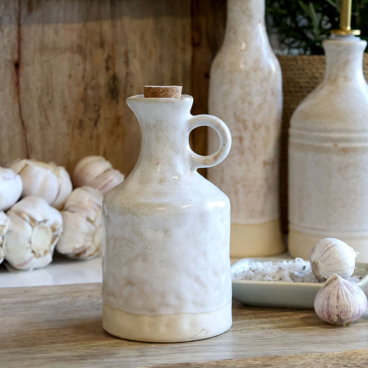 Steingut-Kanne mit Korkstopfen, 300 ml, creme