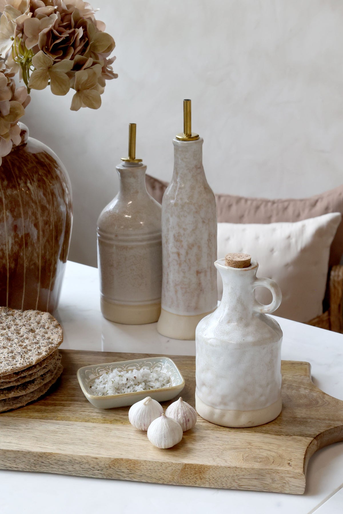 Steingut-Kanne mit Korkstopfen, 300 ml, creme