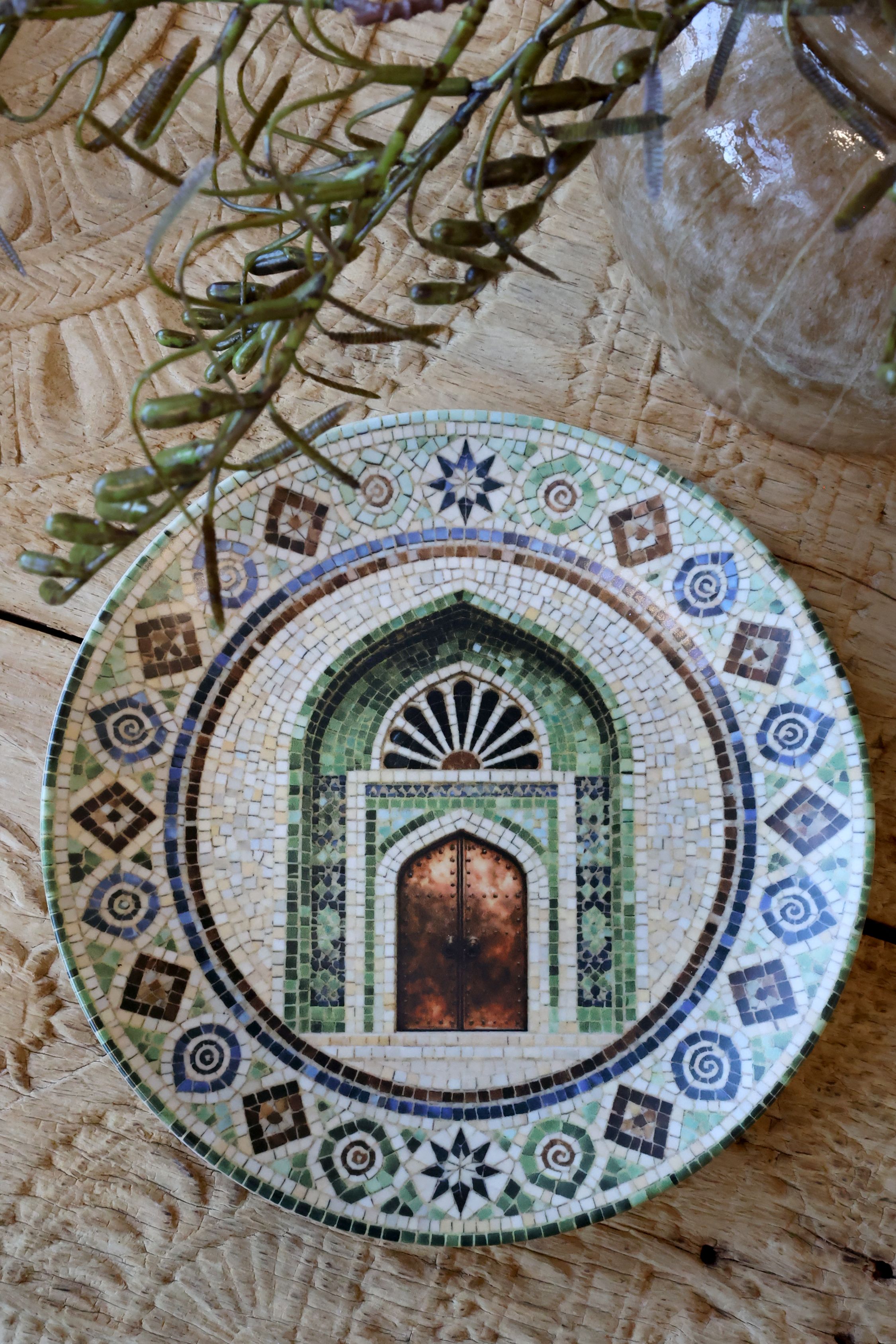 Mosaik Tablett Chartres mit Tür – Steingut, 21 cm