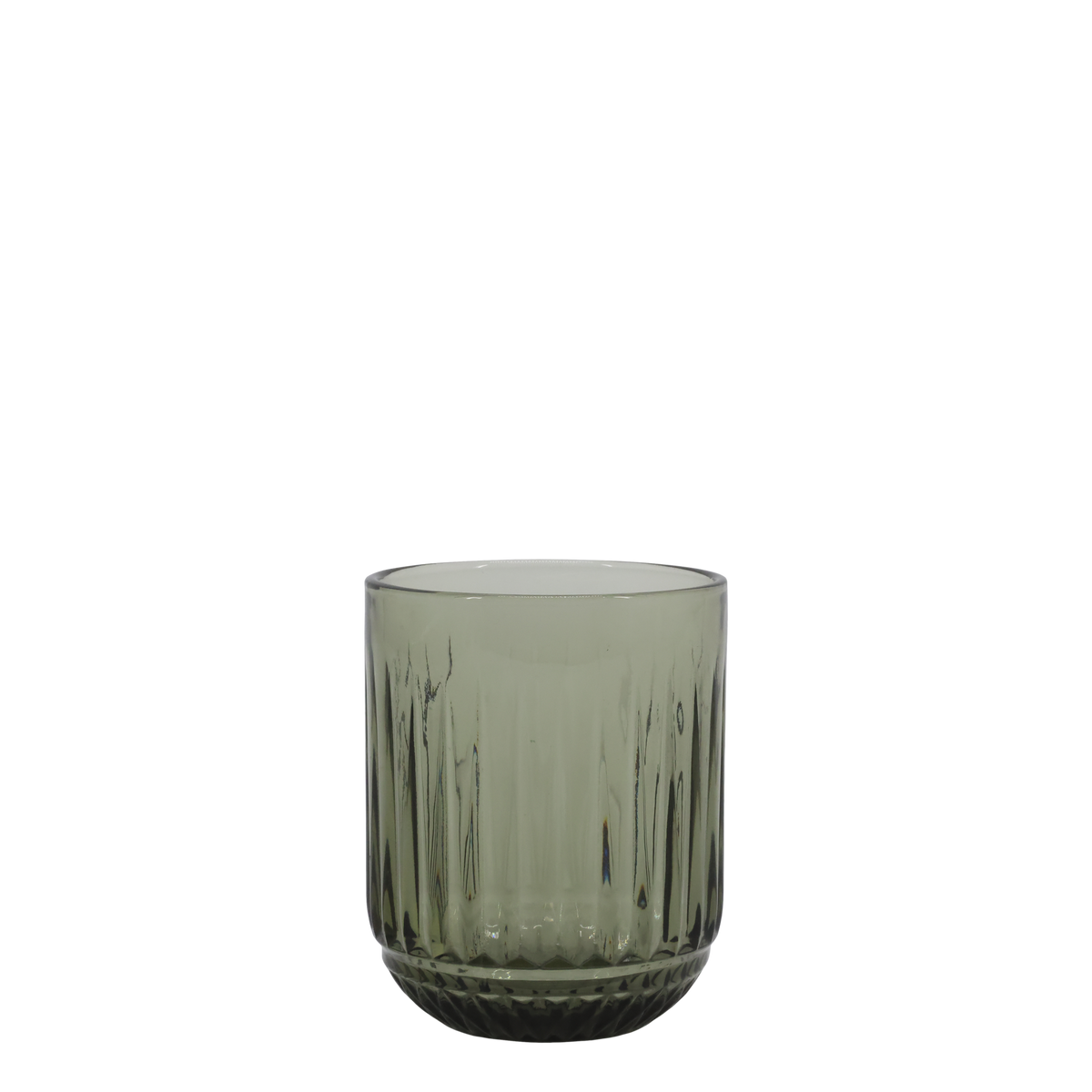 Rauchfarbenes Windlicht aus Glas mit Rillen, 9,5 cm hoch
