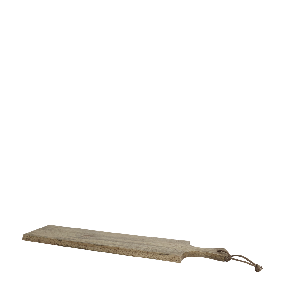 Tapasbrett aus Mangoholz mit Lederband, 58 cm lang
