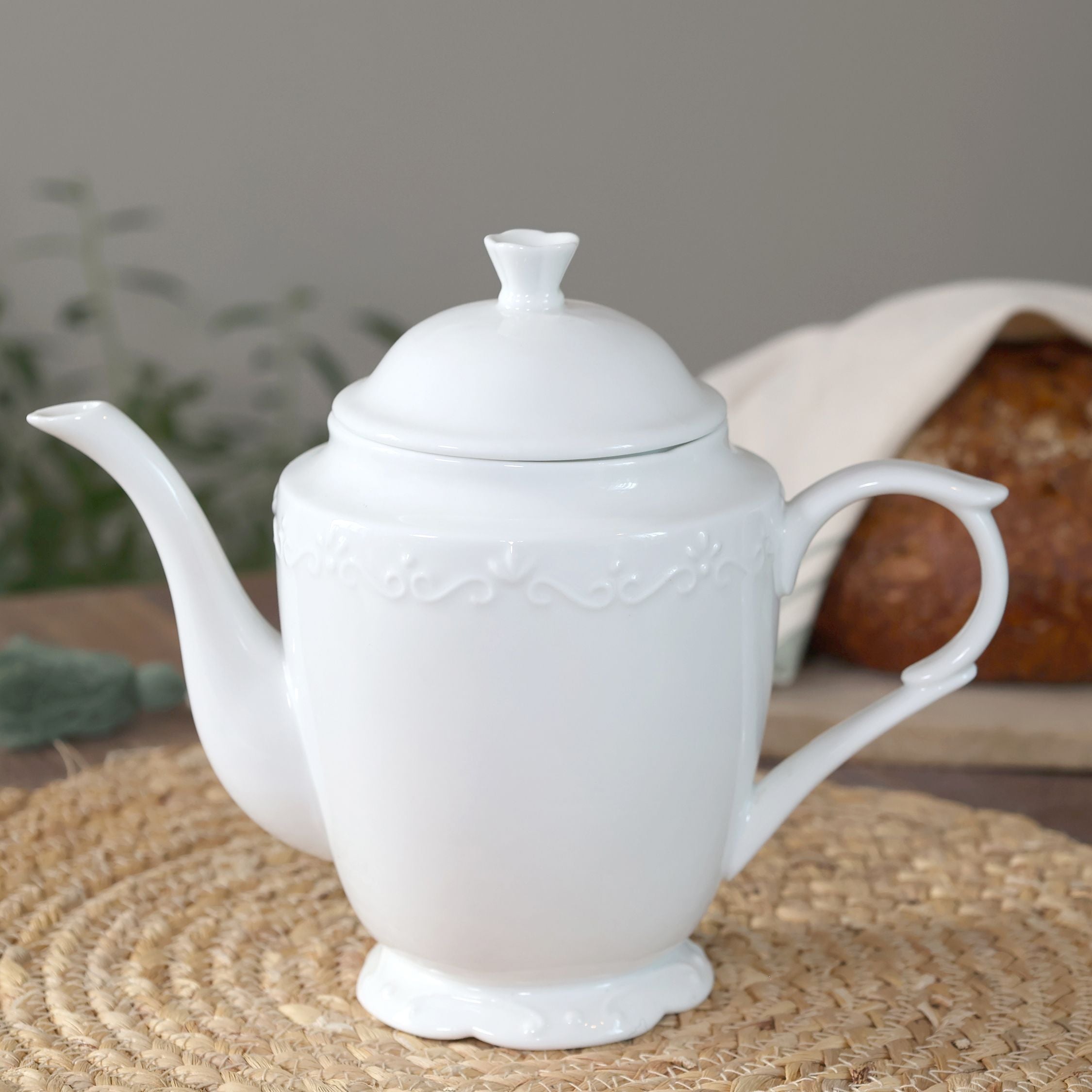 Provence Kaffeekanne aus Porzellan, 90 cl, weiß