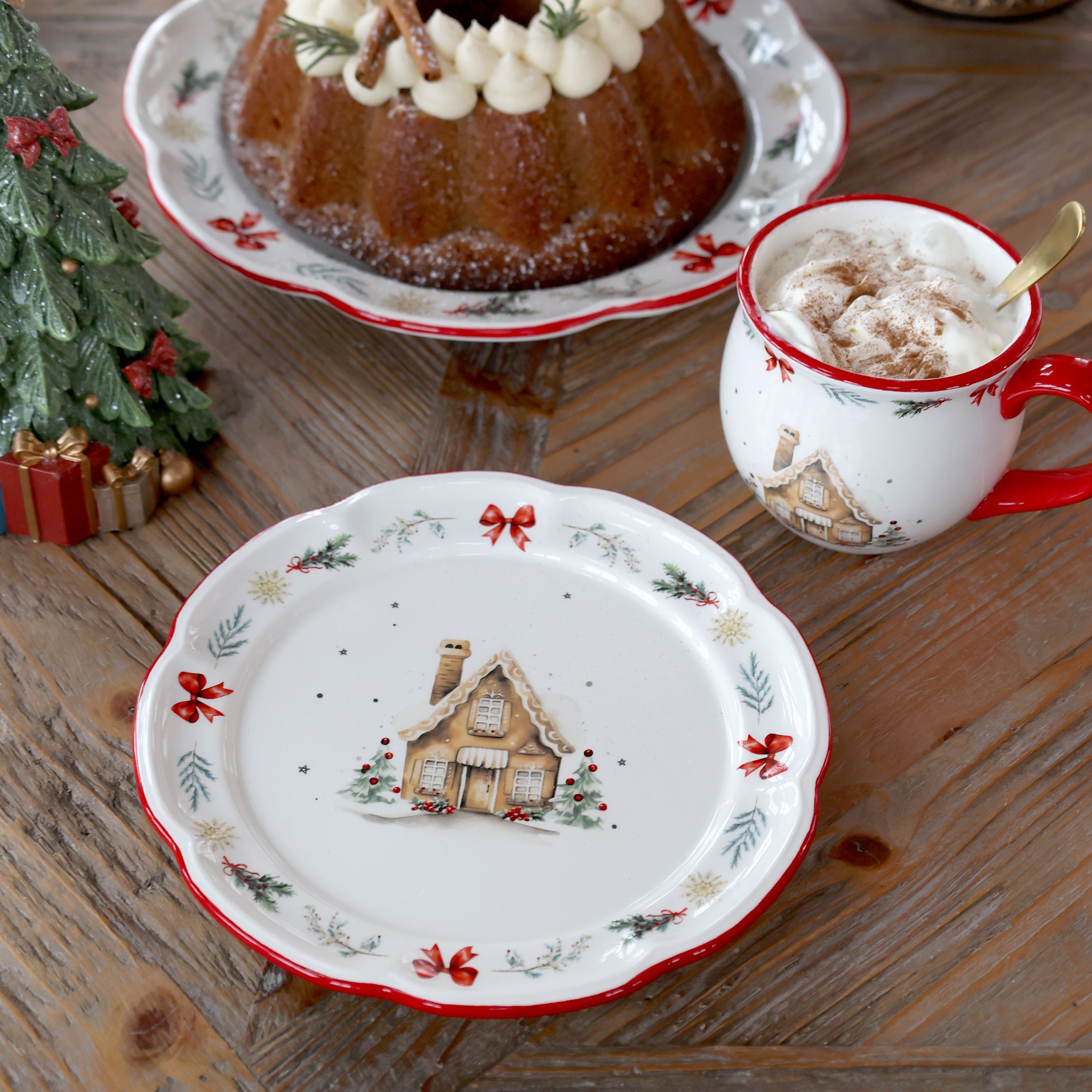 Chalet de Noël Frühstücksteller, 20,5 cm, Kirschrot